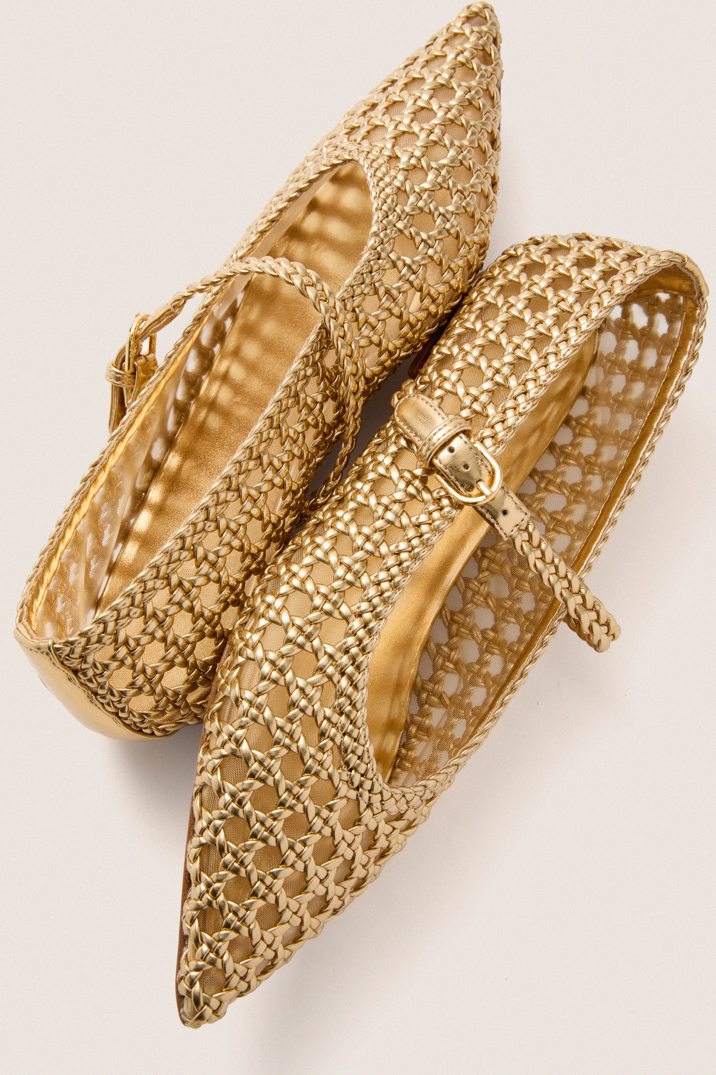 Gold Gracie Pointed Toe Crochet Flats - Image 5