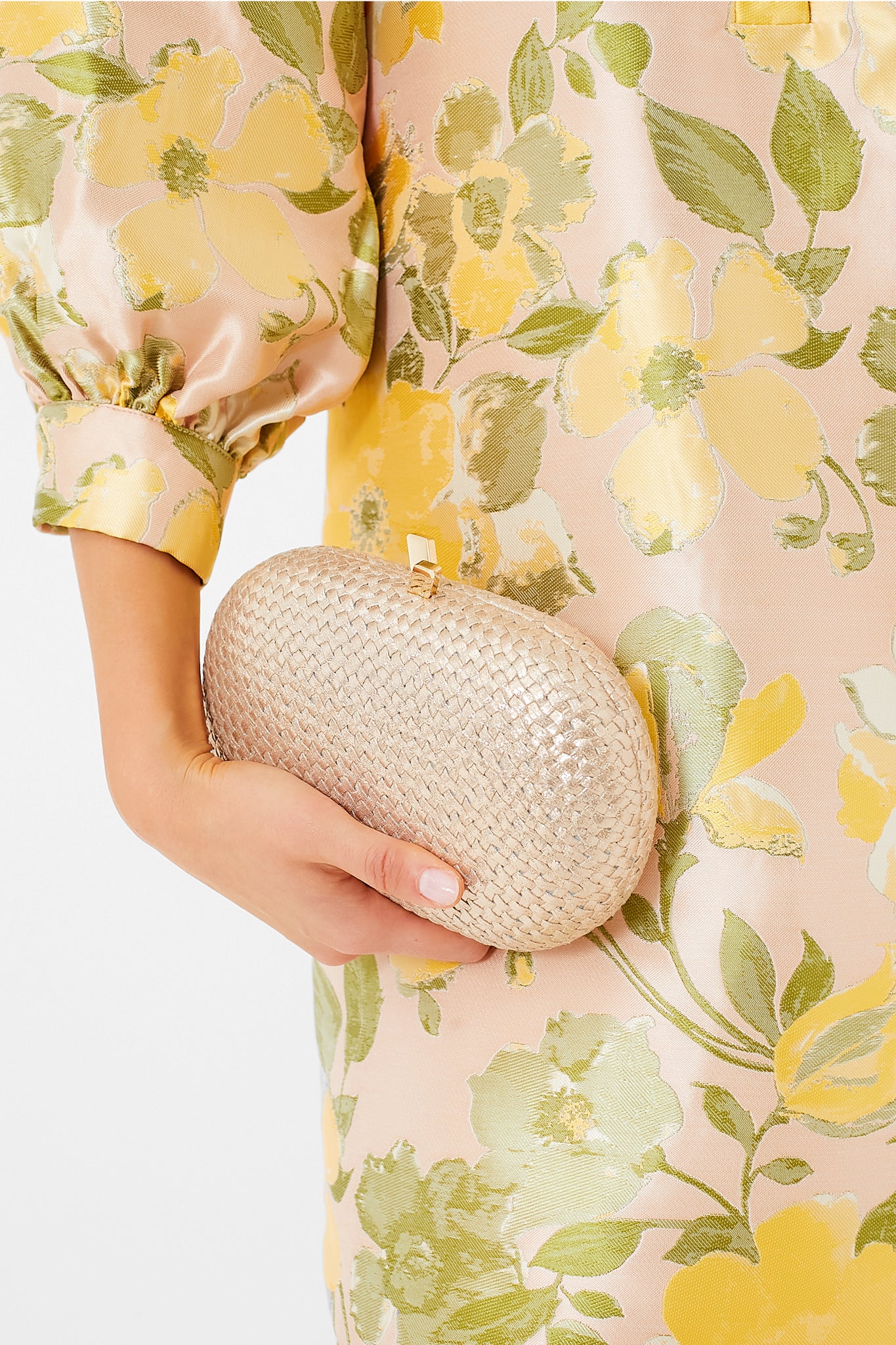 Gold Lucia Woven Oval Clutch - Image 2