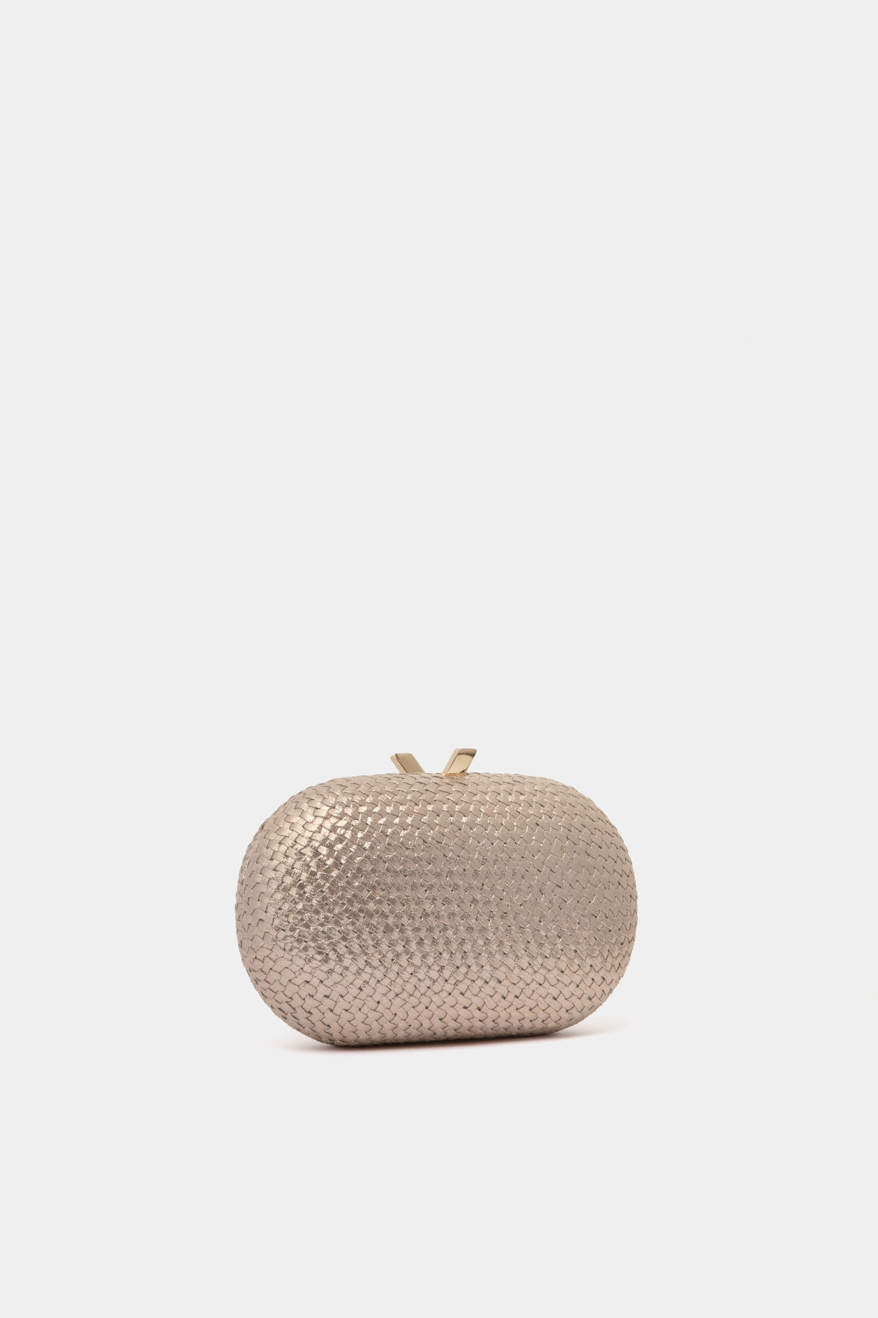 Gold Lucia Woven Oval Clutch - Image 4