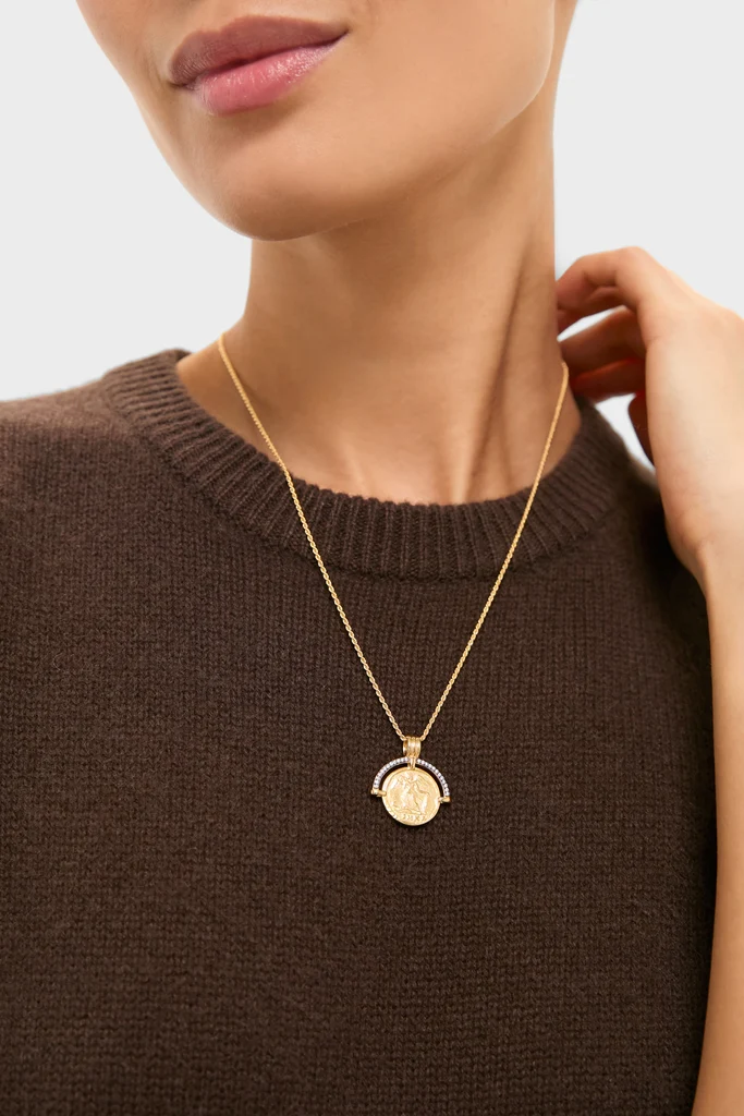 Gold Lucy Williams Engravable Fortuna Arc Coin Pendant Necklace - Image 2