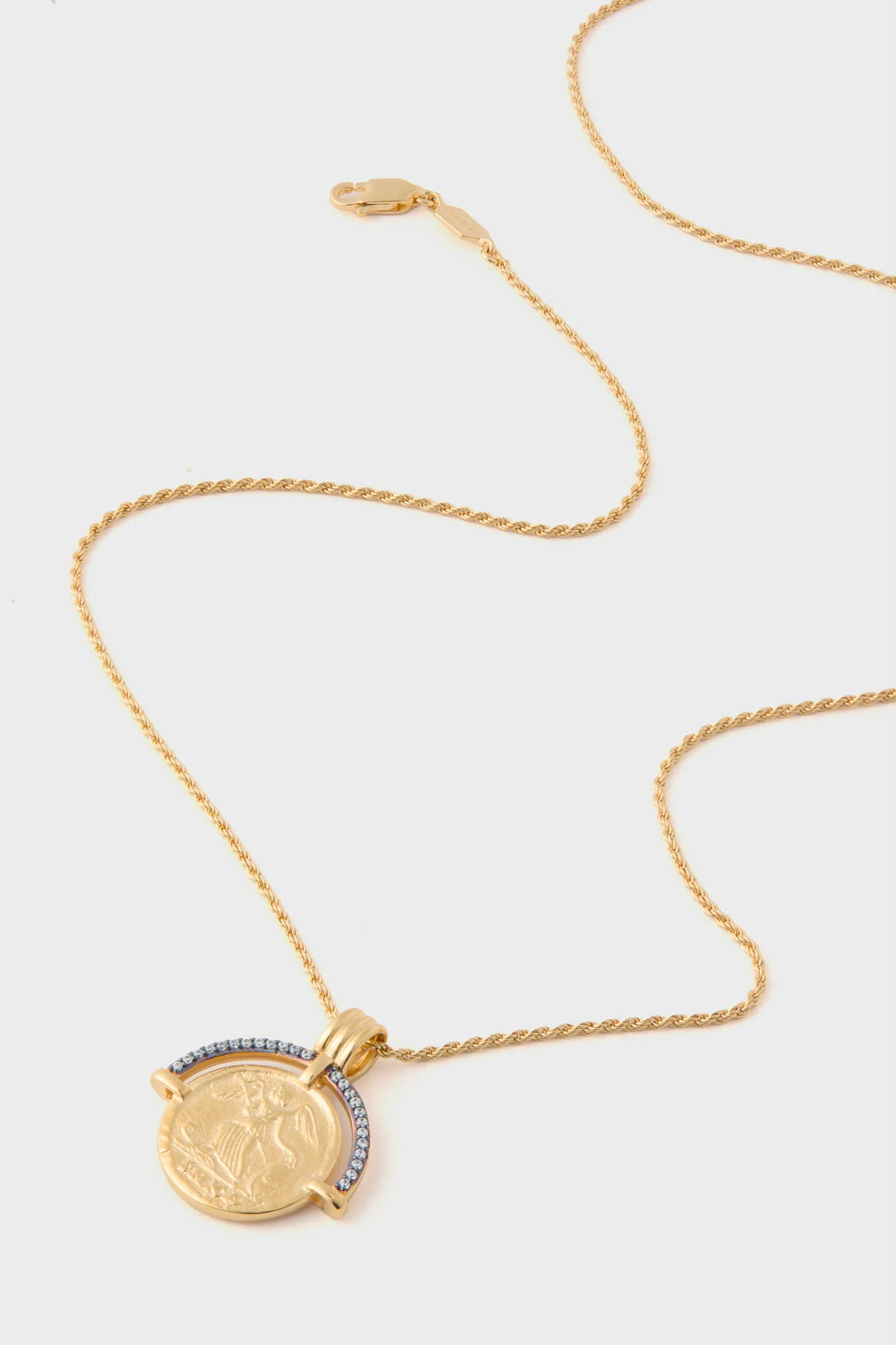 Gold Lucy Williams Engravable Fortuna Arc Coin Pendant Necklace - Image 4