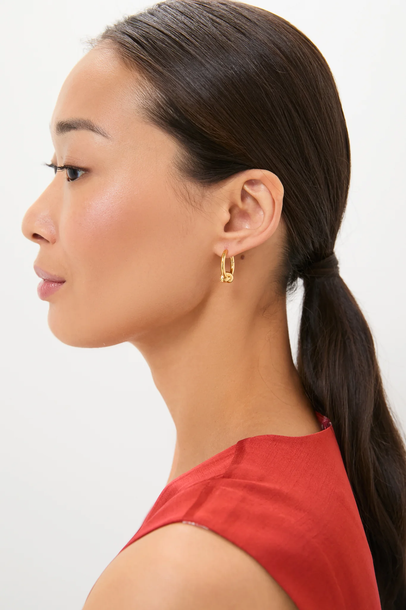 Gold Lucy Williams Pave Knot Small Hoop Earrings - Image 2
