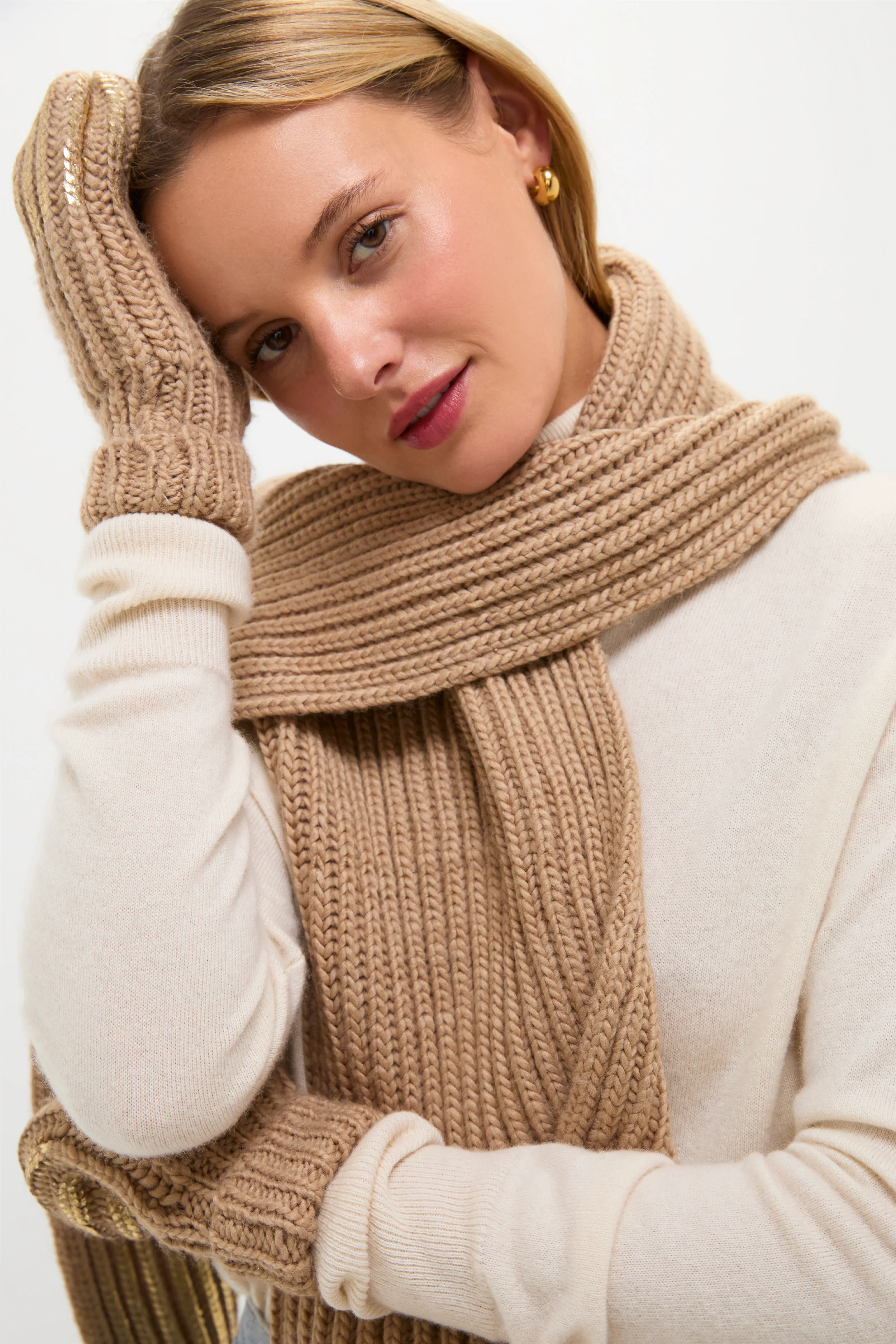 Gold Metallic Scarf and Mittens Set - Image 2
