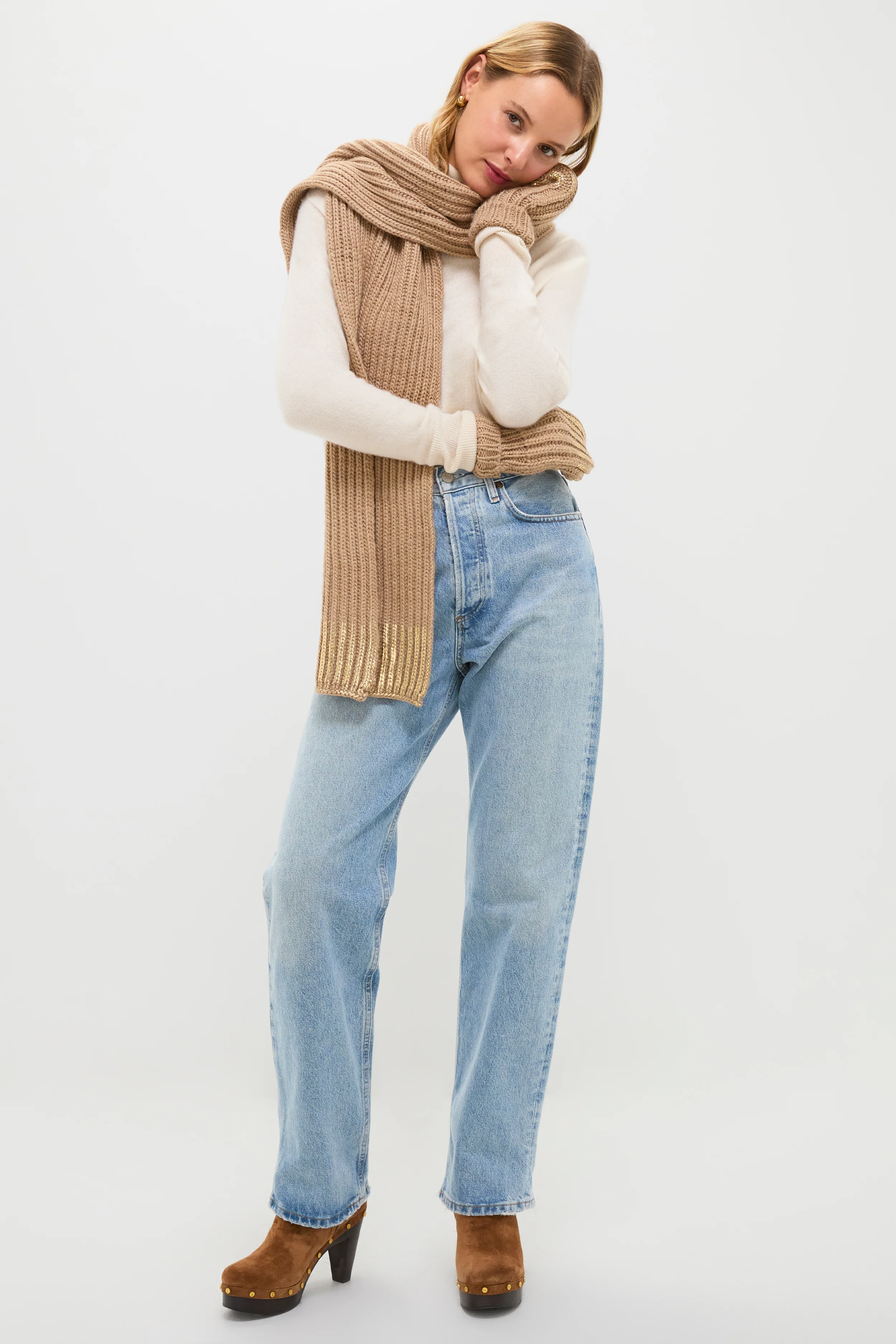Gold Metallic Scarf and Mittens Set - Image 3