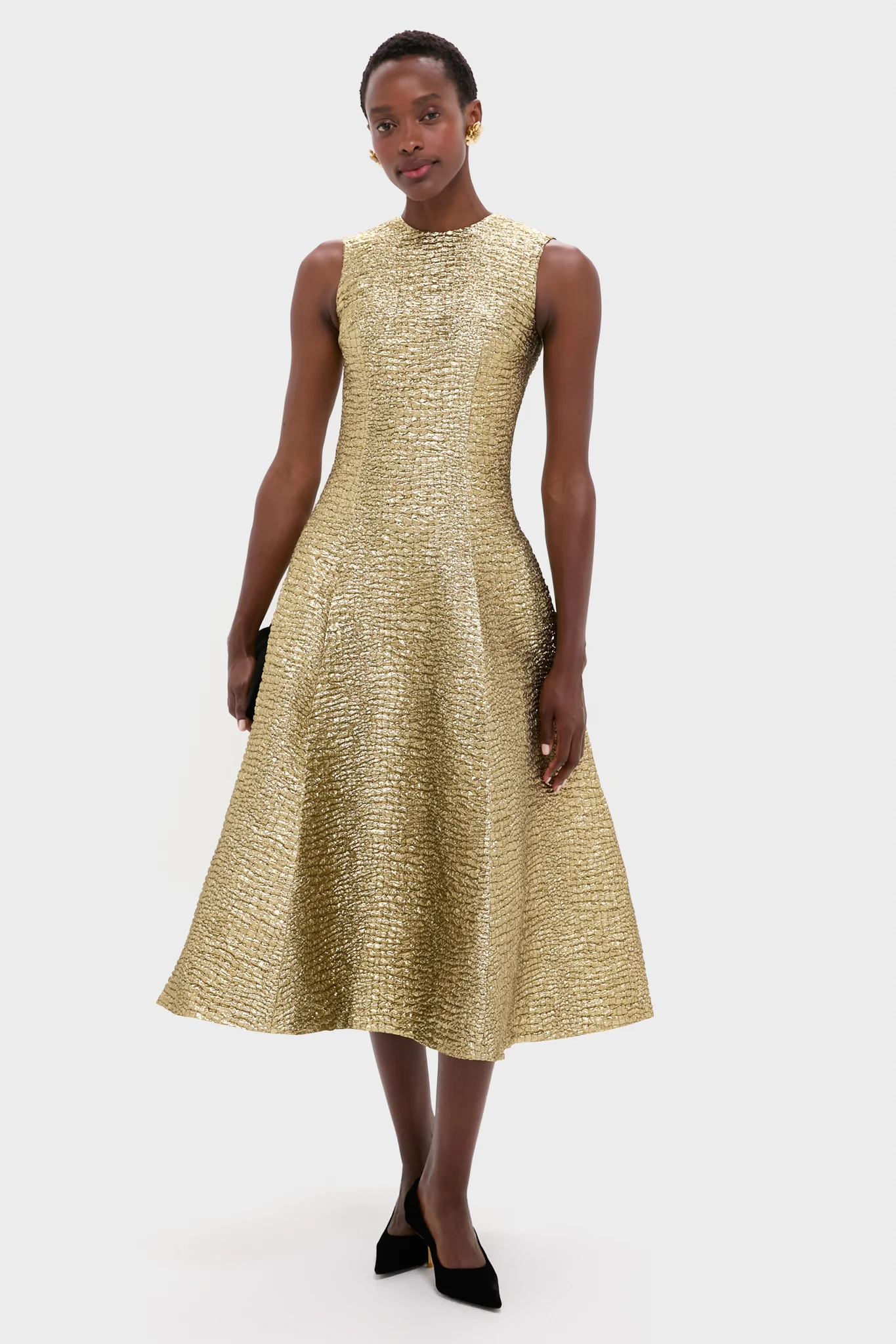 Gold Metallic Seersucker Mara Midi Dress - Image 2