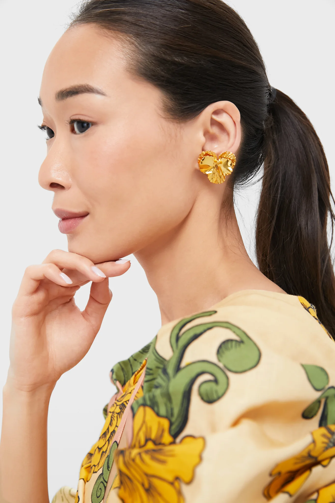 Gold Pansy Earrings - Image 4