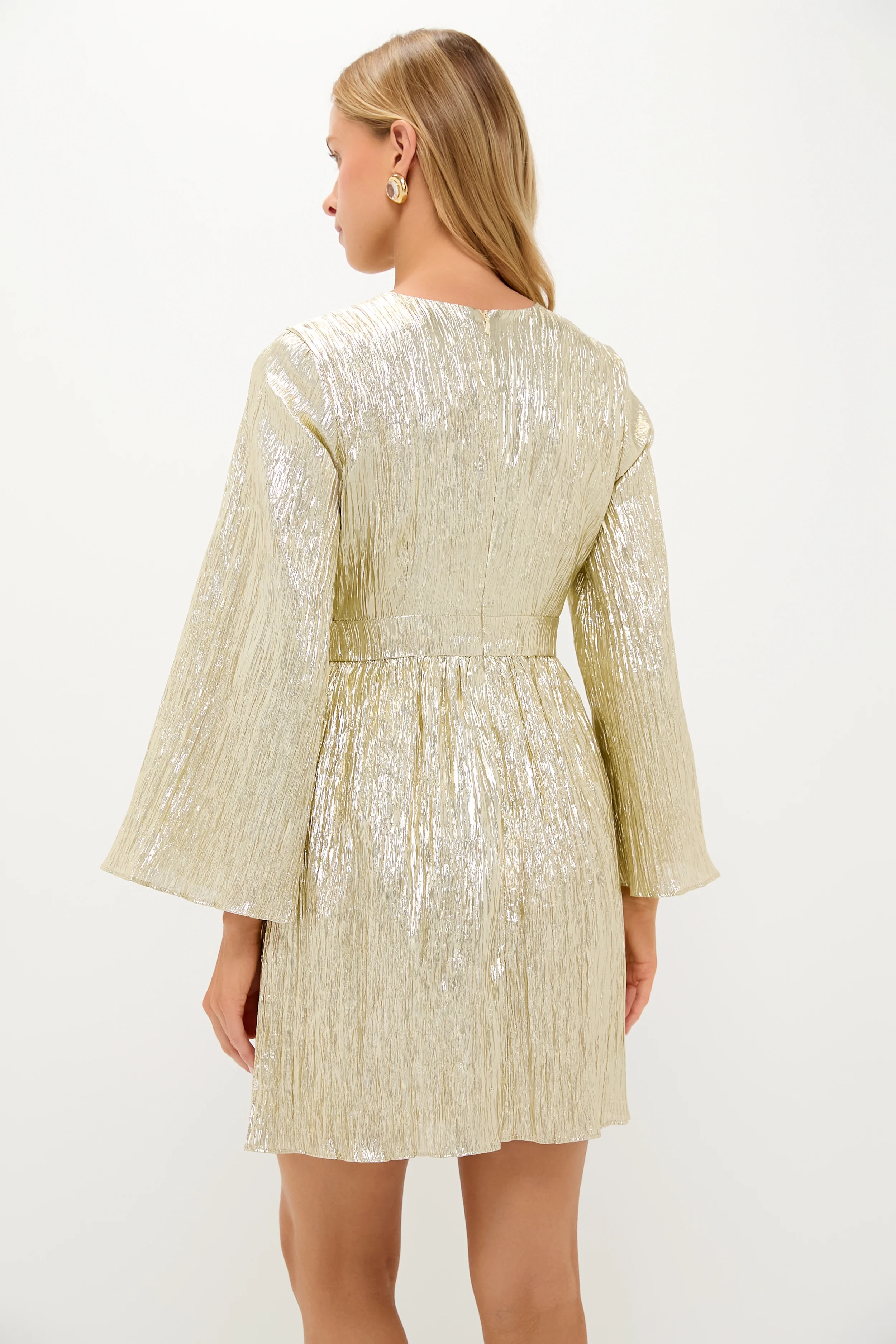 Gold Plisse Carol Bow Mini Dress - Image 4