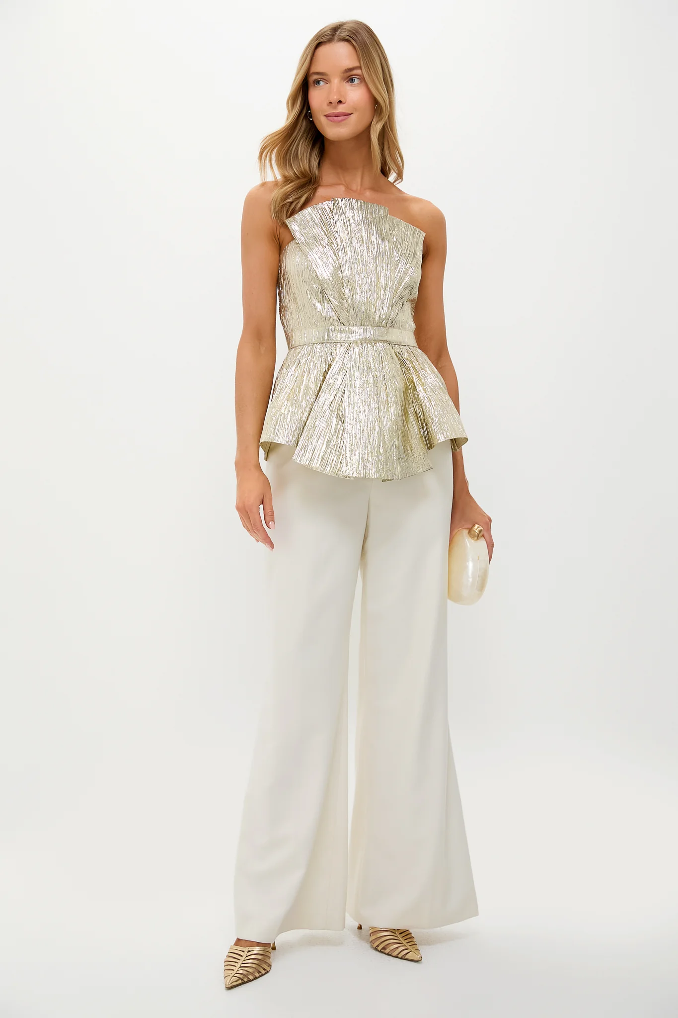 Gold Plisse Iris Strapless Top - Image 2