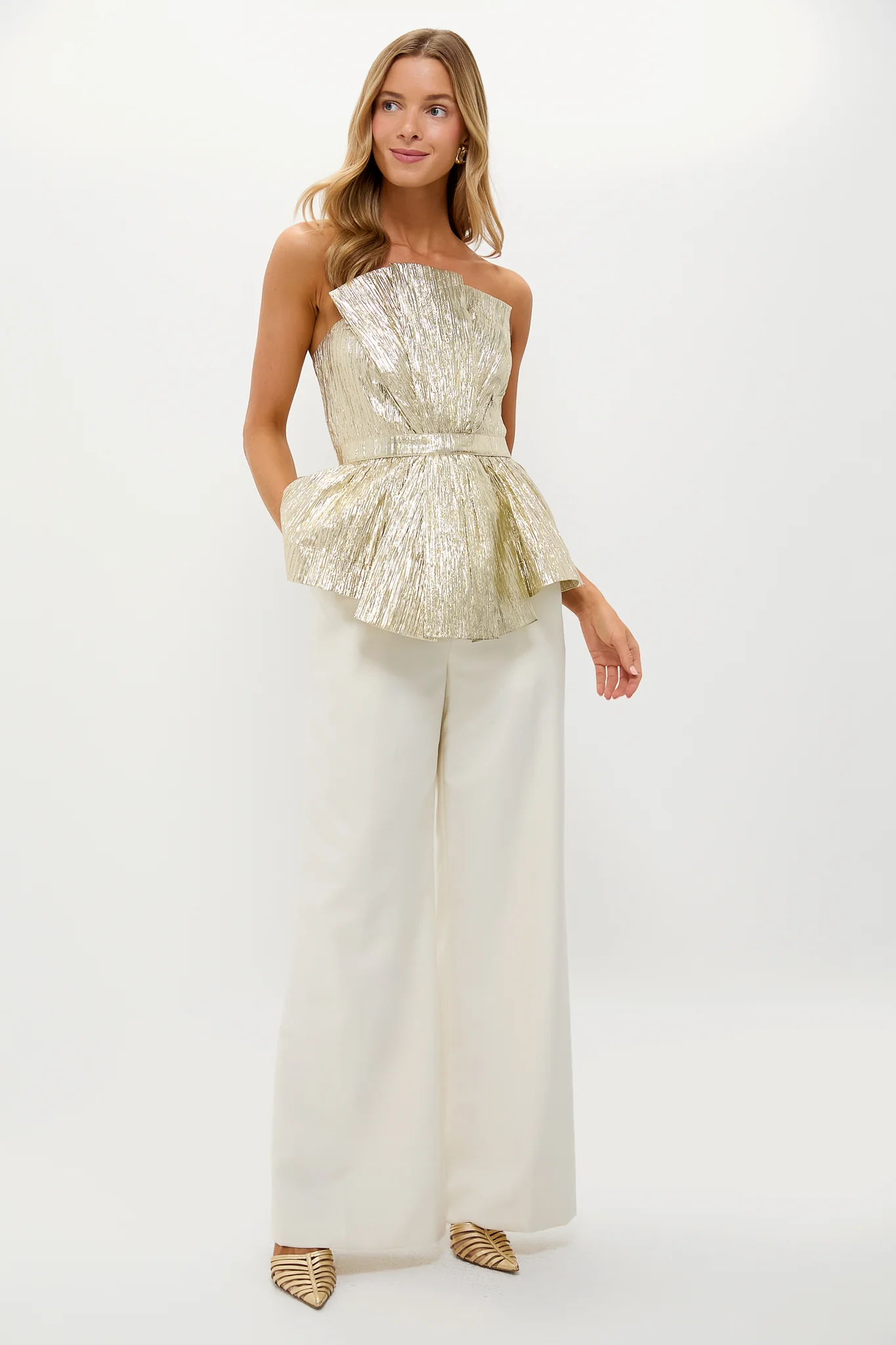 Gold Plisse Iris Strapless Top - Image 6