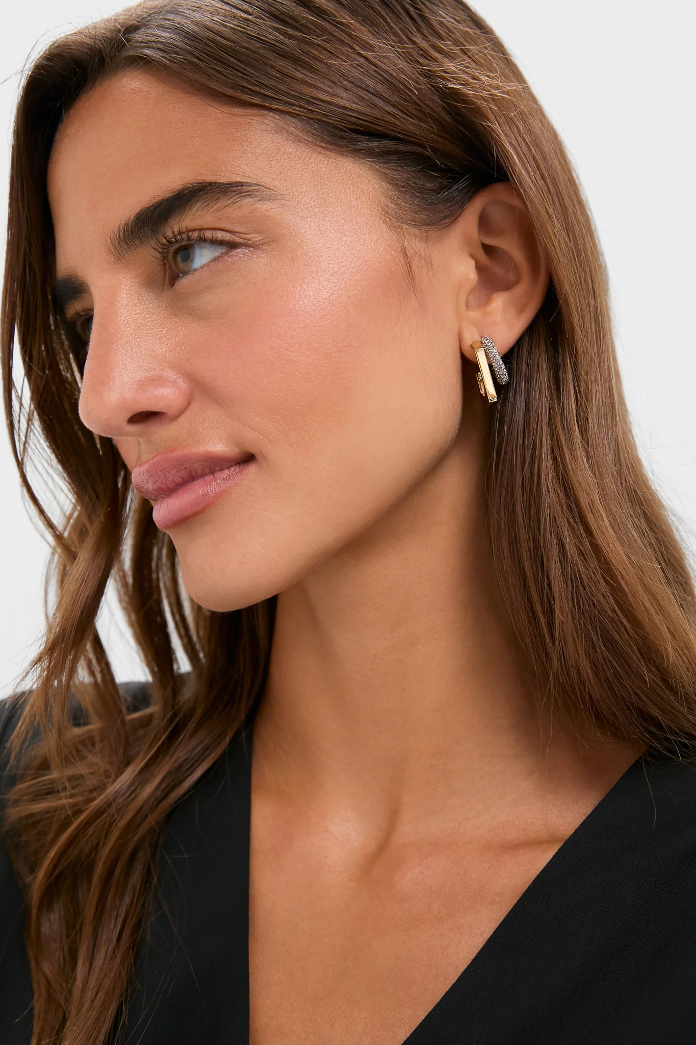 Gold, Silver and Crystal Tina Mini Pave Earrings - Image 2