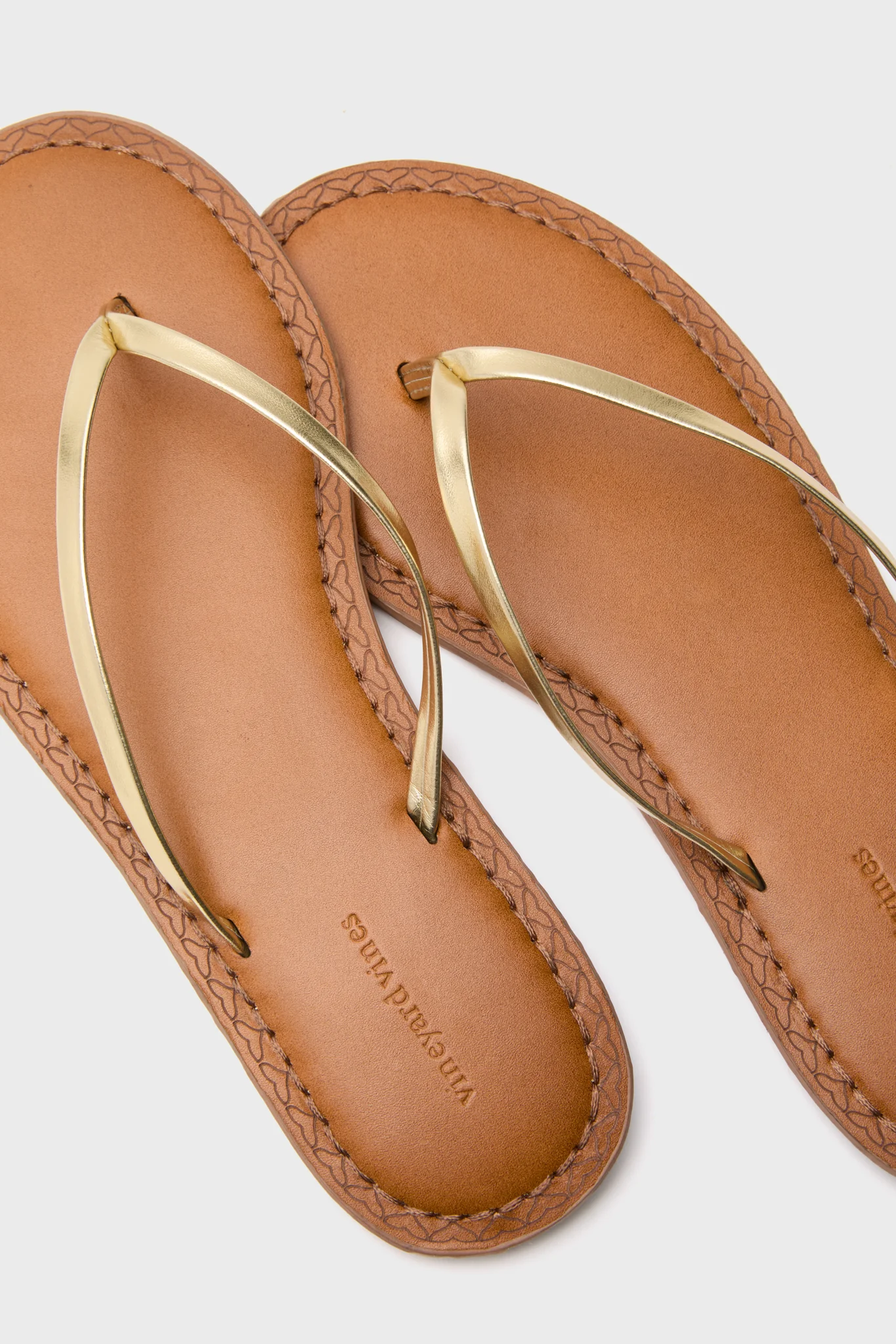 Gold Skinny Strap Flip Flops - Image 5