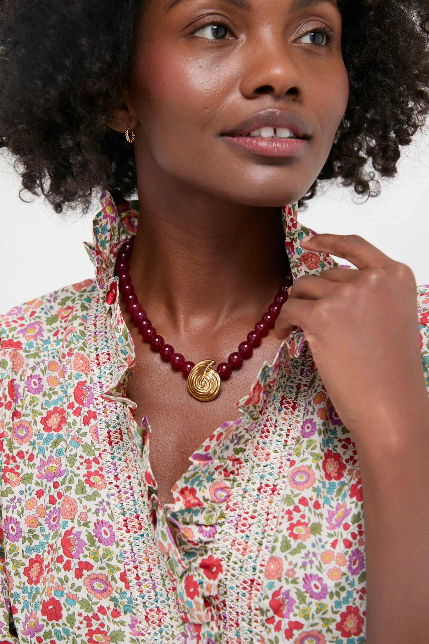 Gold Spiral Gemstone Pendant Necklace - Image 2