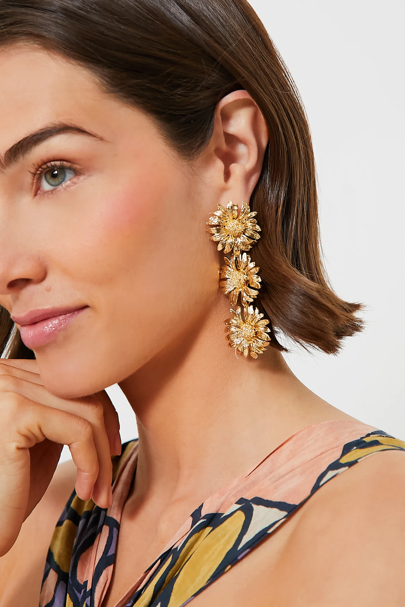 Gold Sunflower Drop Earrings - Image 2