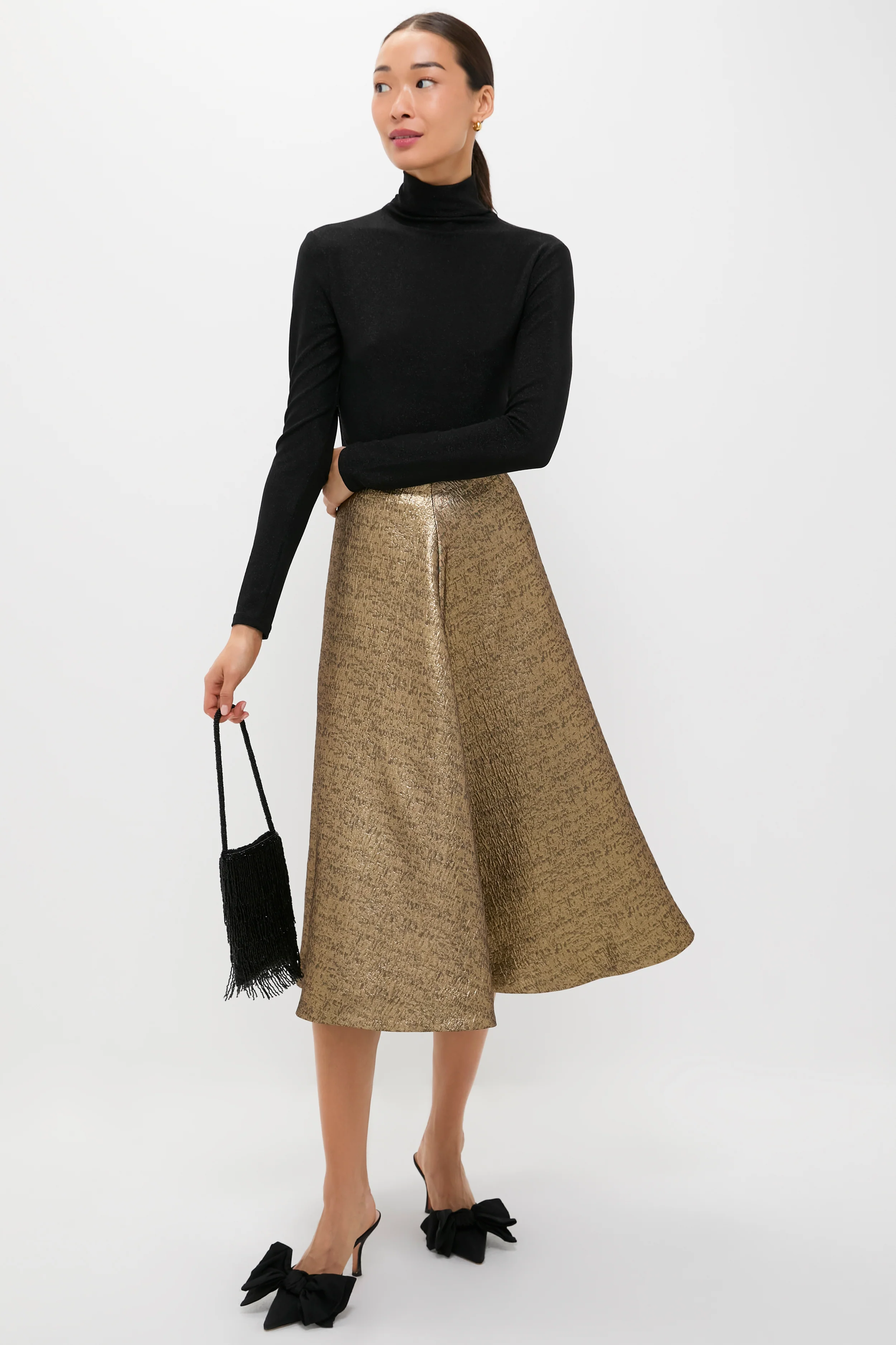 Gold Textured Jacquard Andrea Circle Skirt - Image 2