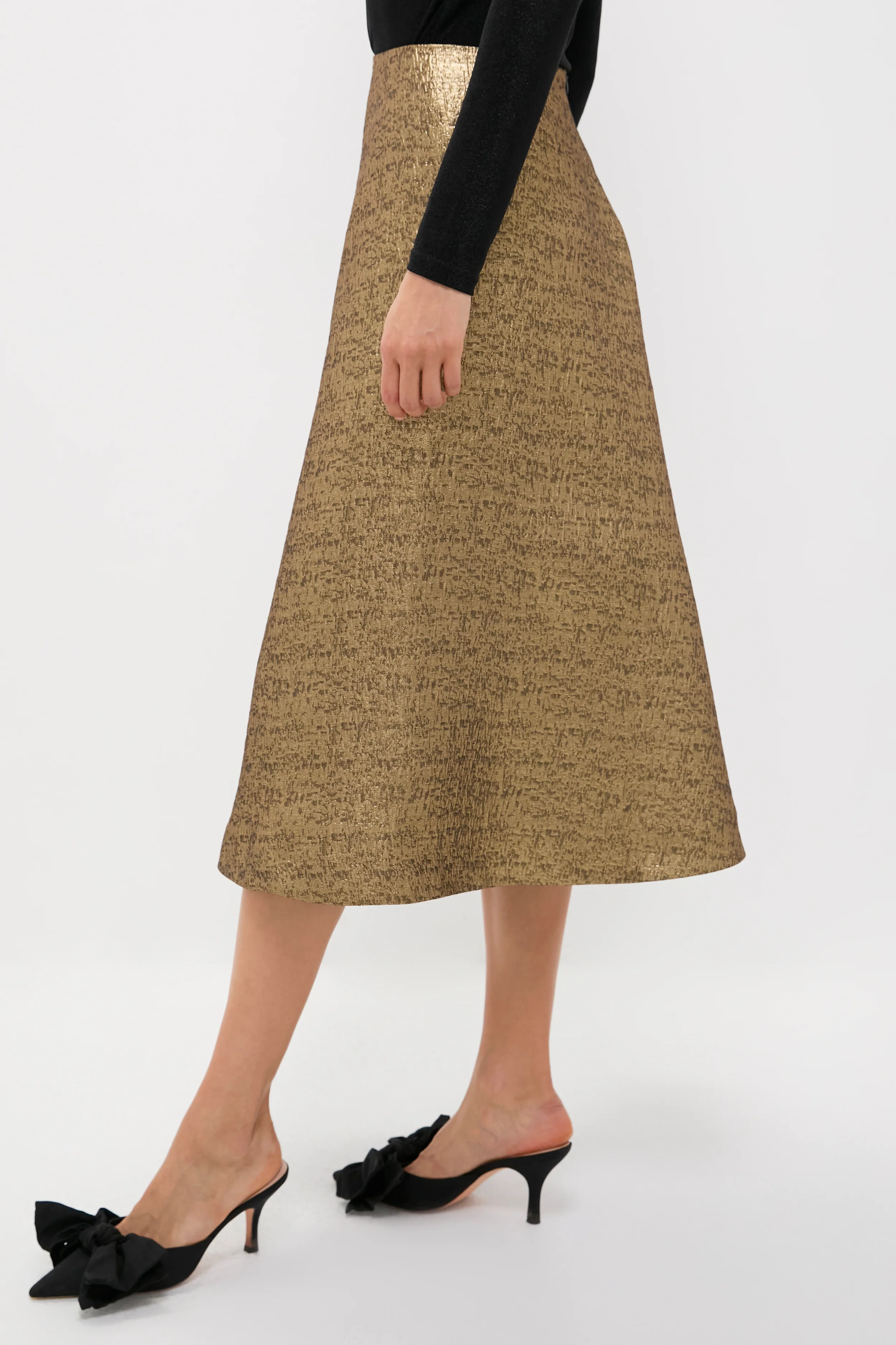Gold Textured Jacquard Andrea Circle Skirt - Image 3