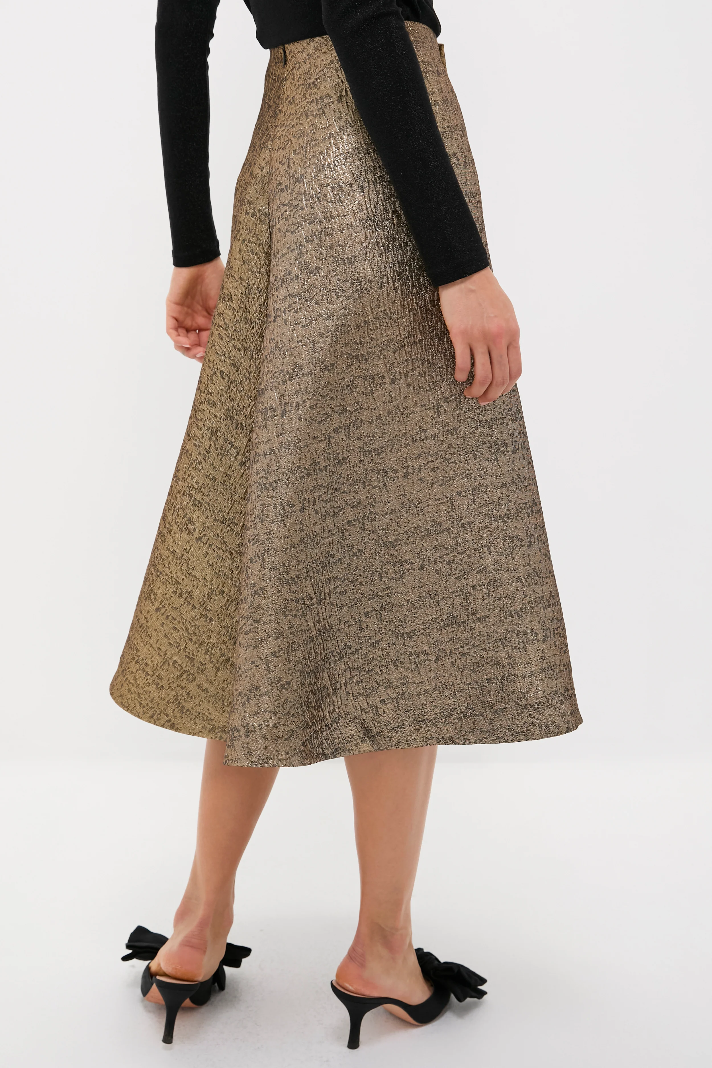 Gold Textured Jacquard Andrea Circle Skirt - Image 4