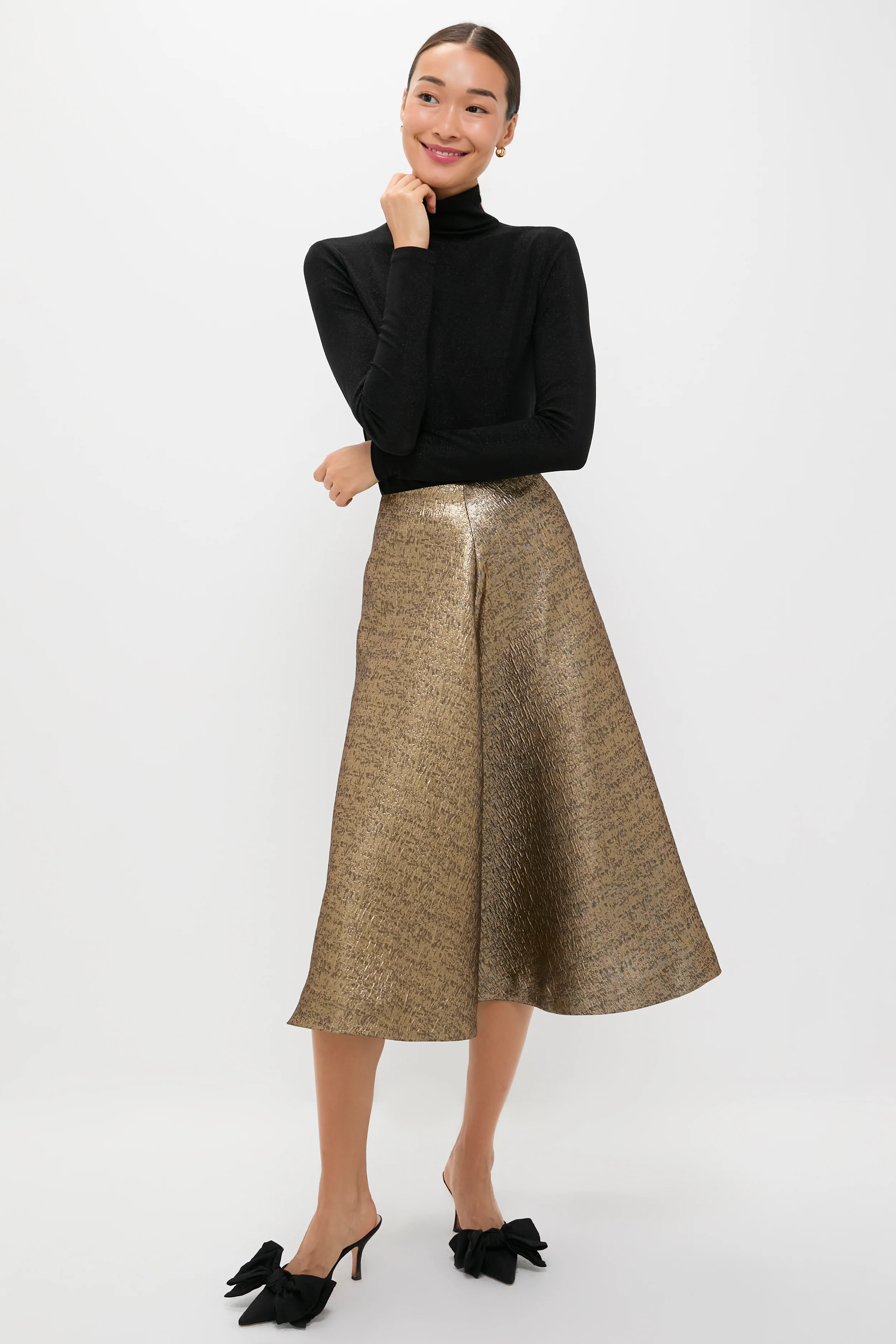 Gold Textured Jacquard Andrea Circle Skirt - Image 6