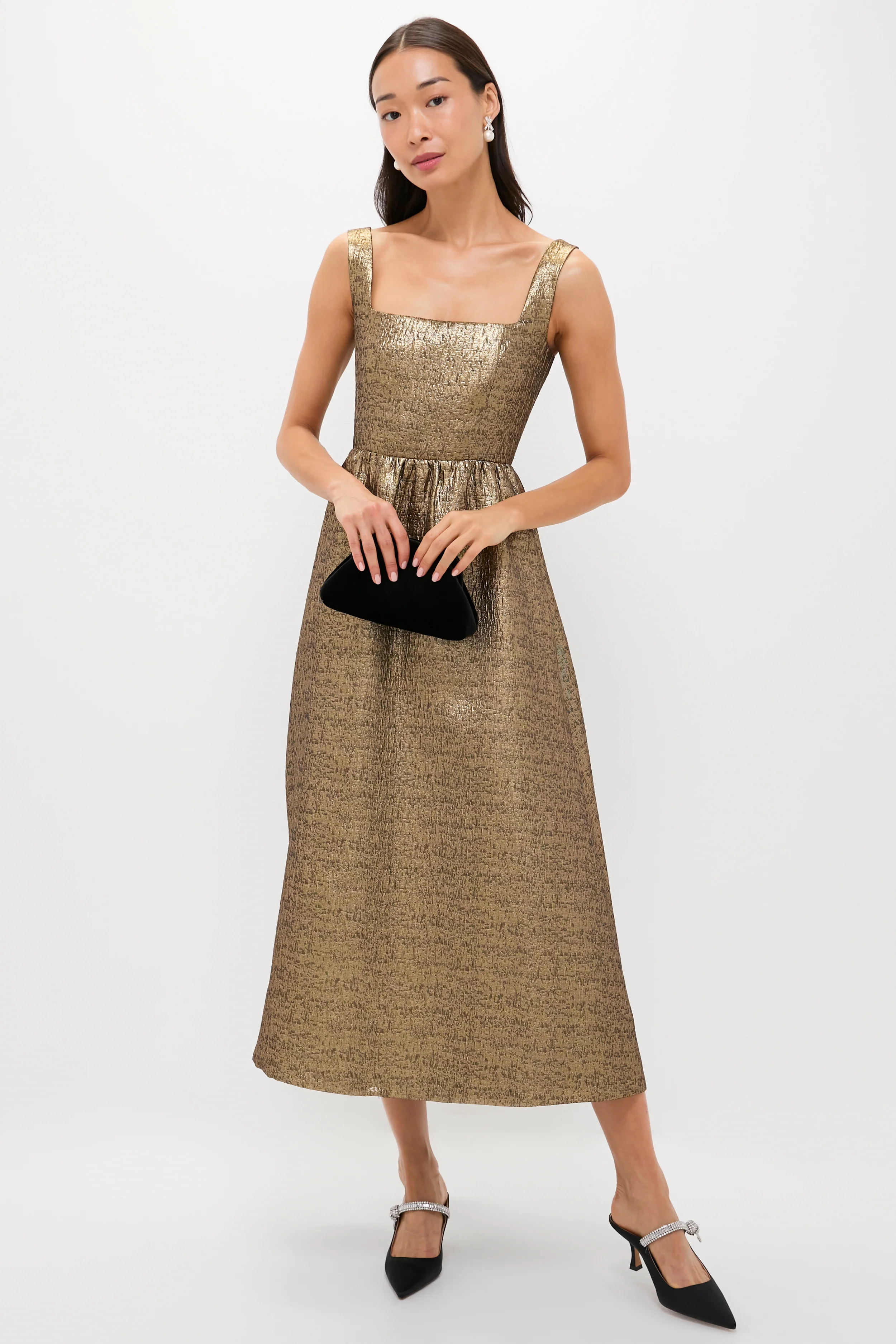 Gold Textured Jacquard Esme Dress - Image 2