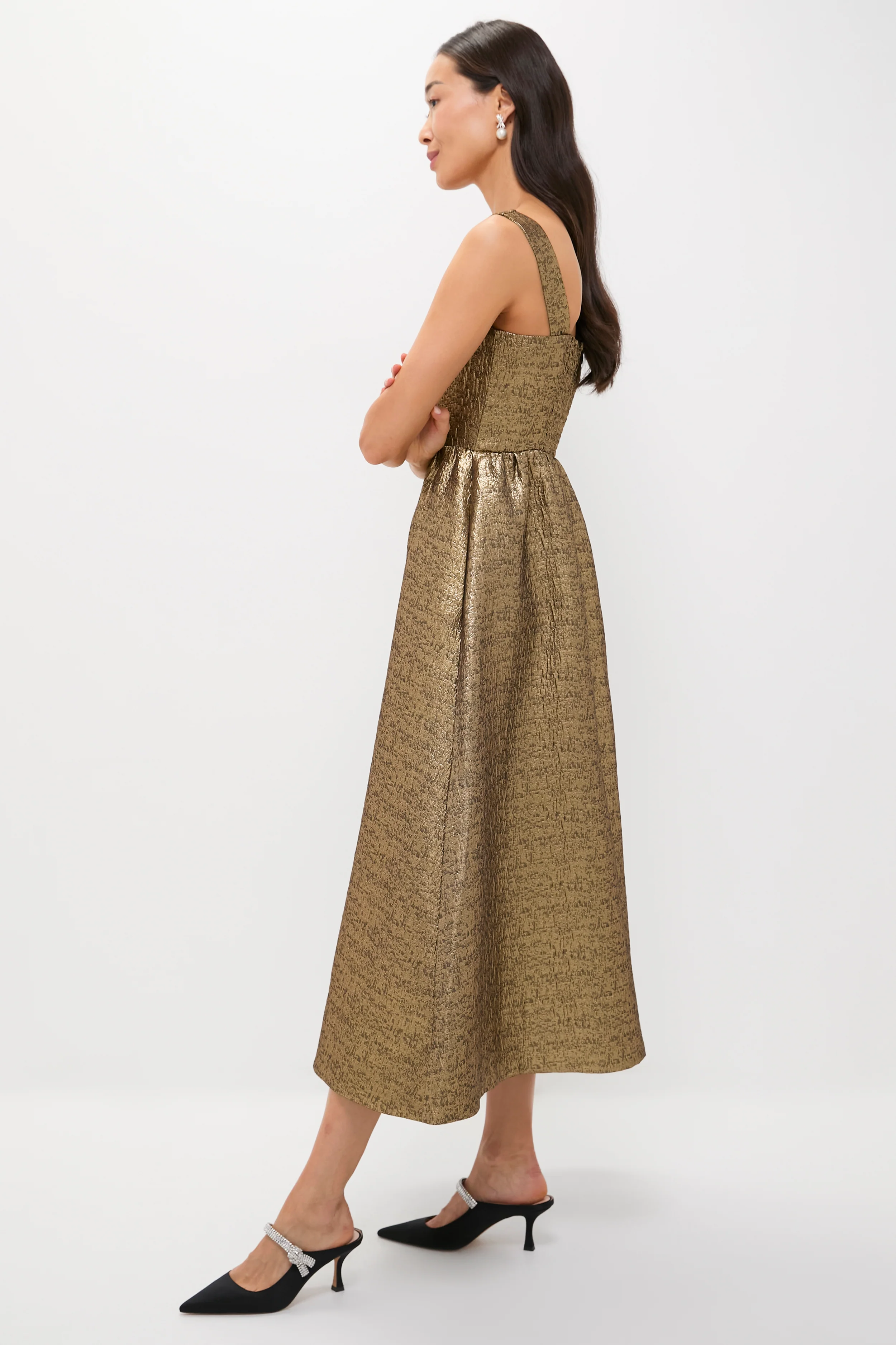 Gold Textured Jacquard Esme Dress - Image 3