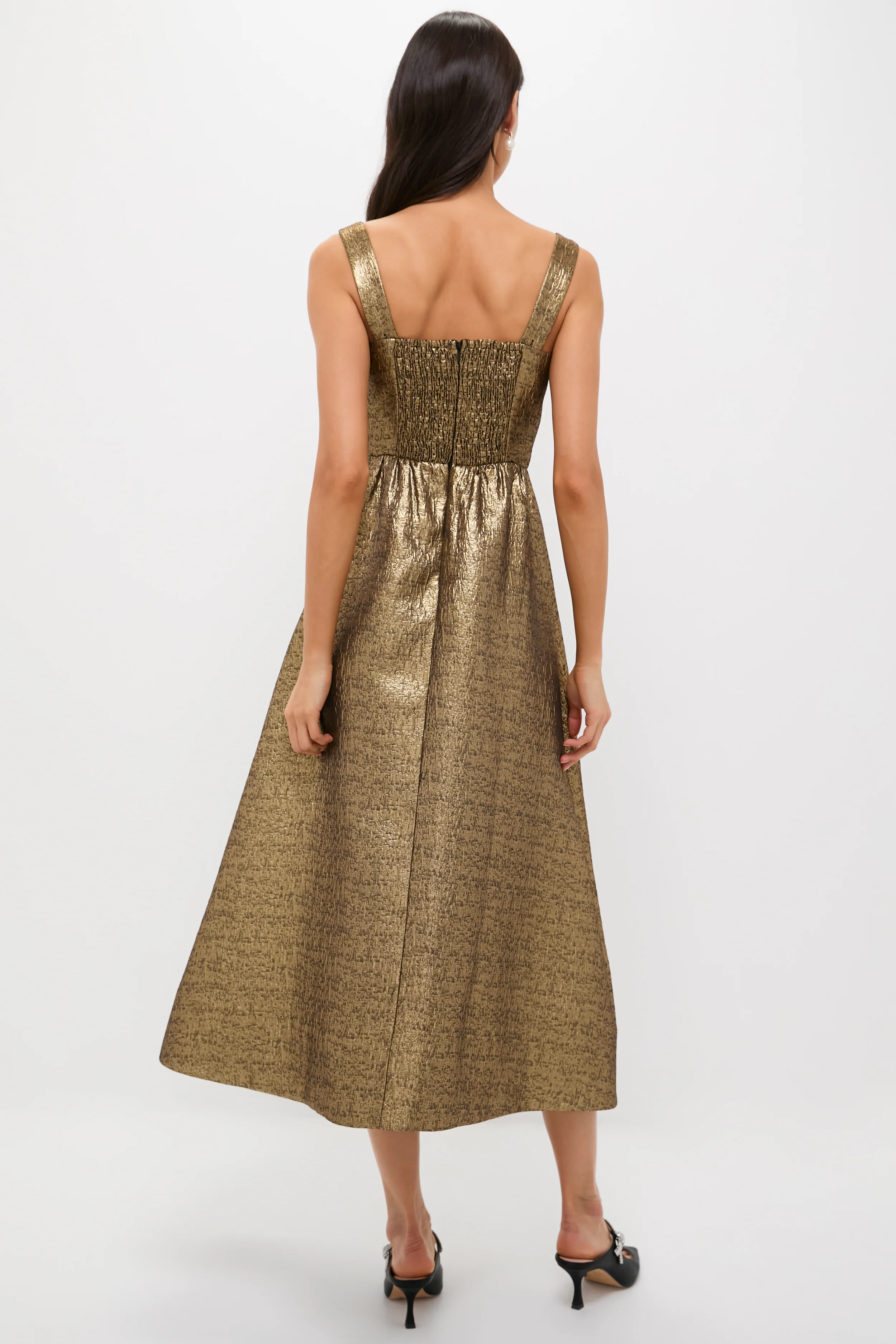 Gold Textured Jacquard Esme Dress - Image 4