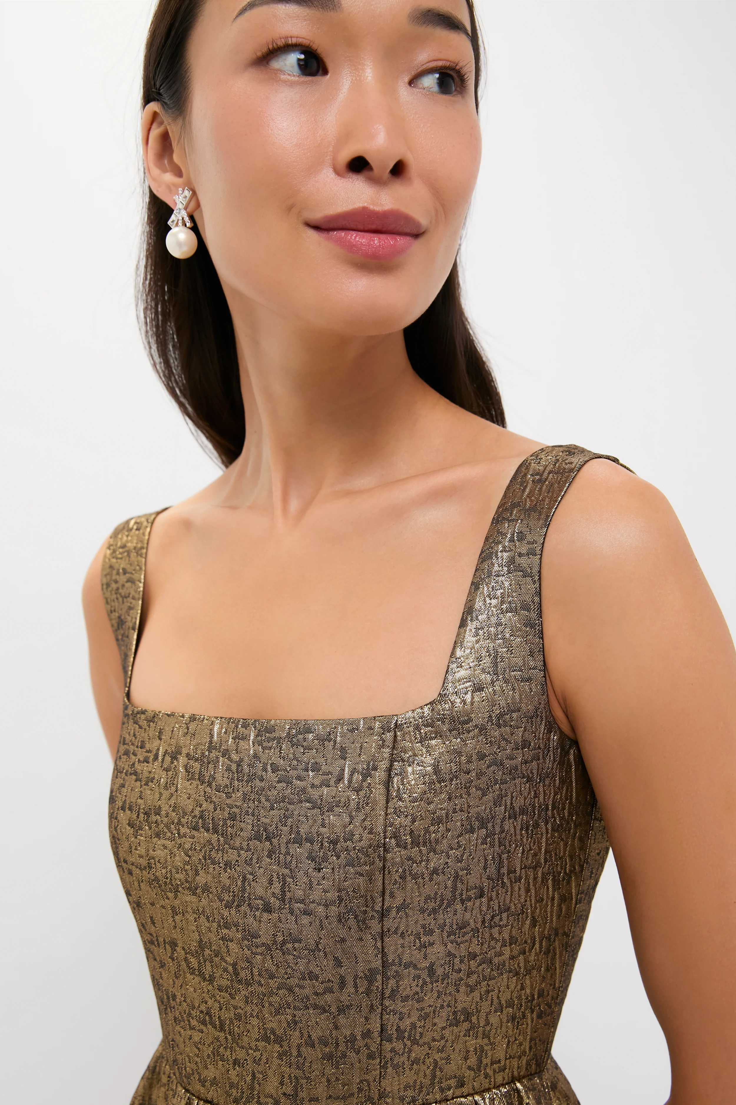 Gold Textured Jacquard Esme Dress - Image 5
