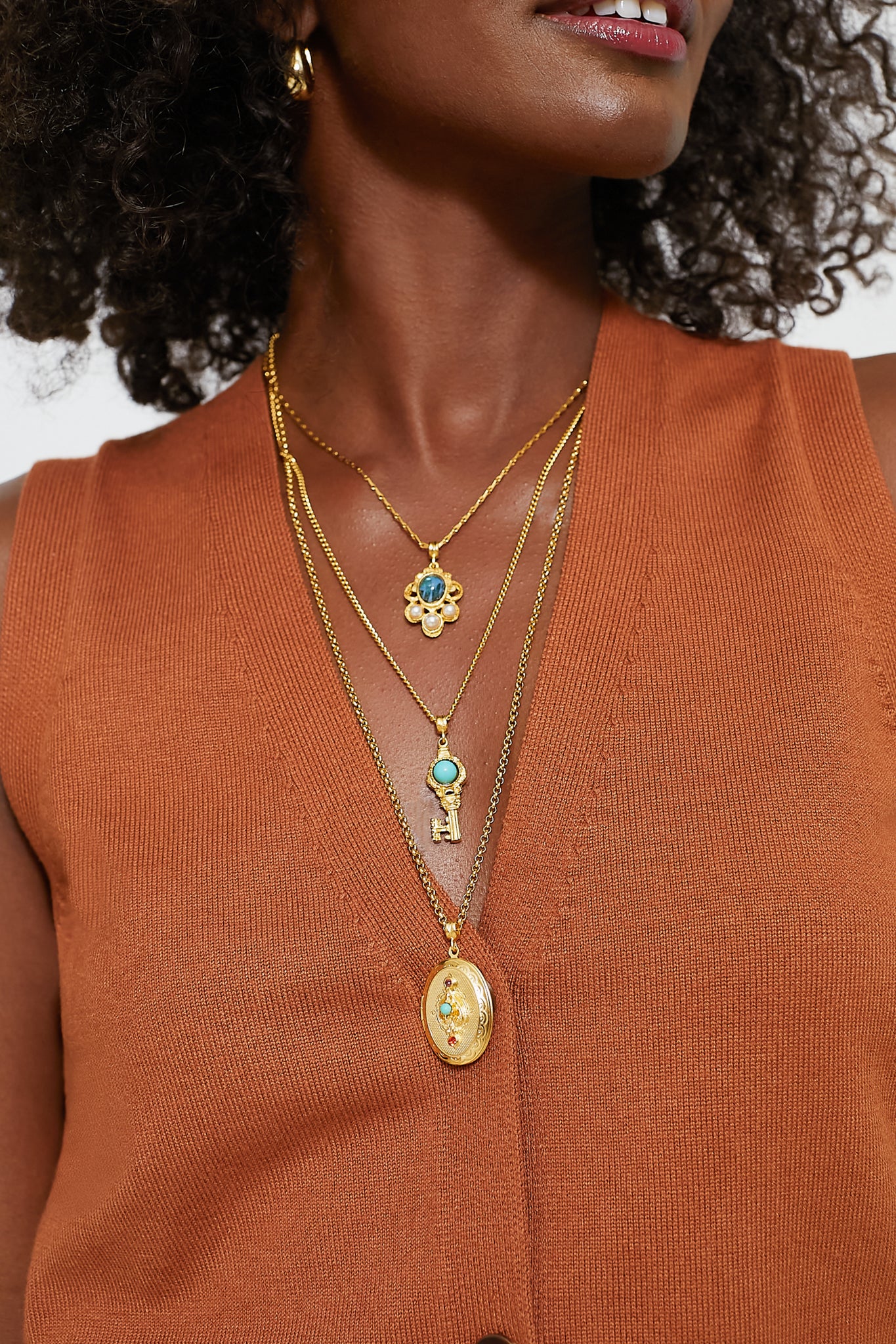 Gold Tiered Pendant Necklace - Image 2
