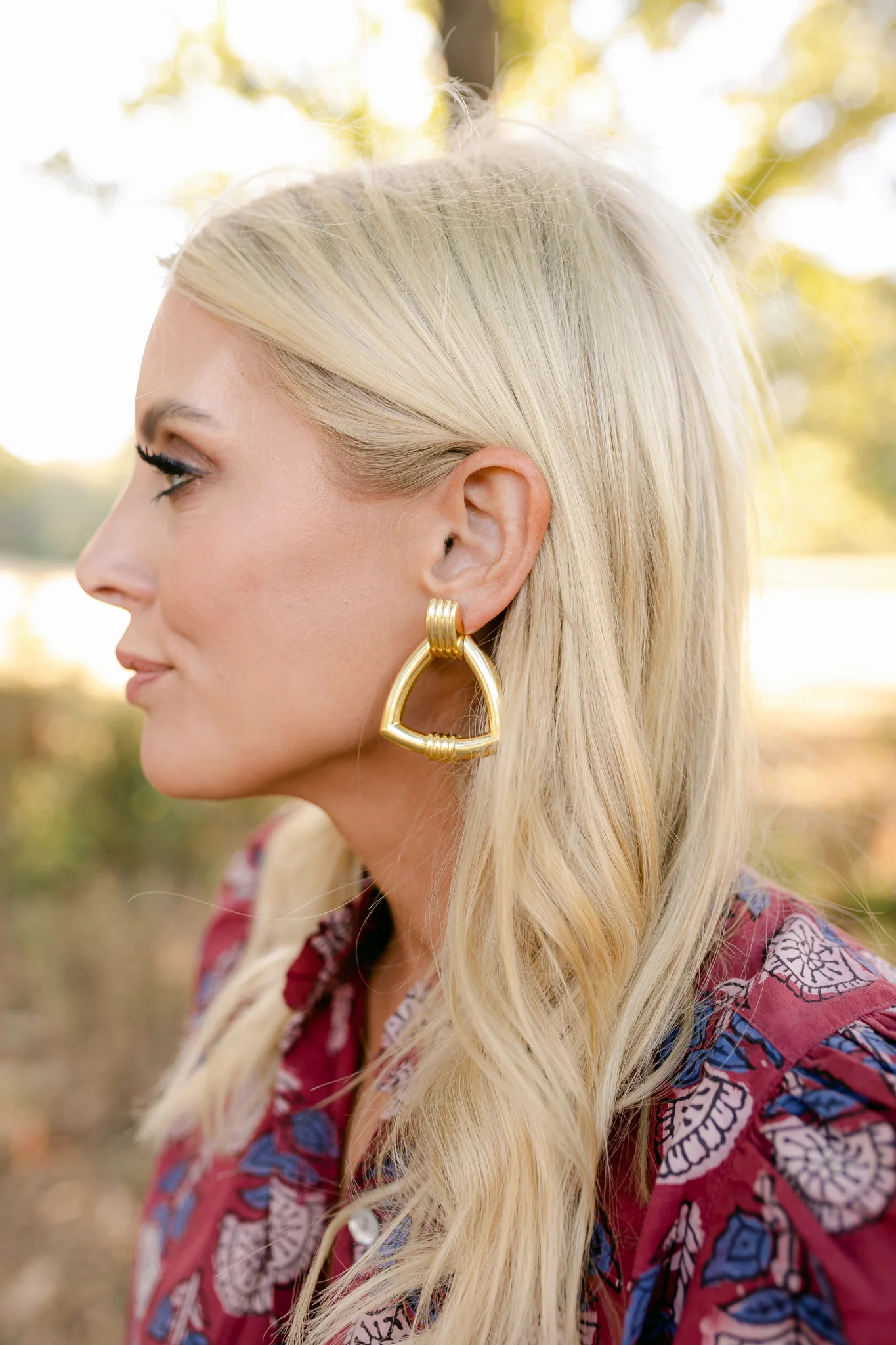 Gold Triangle Earrings - Image 2