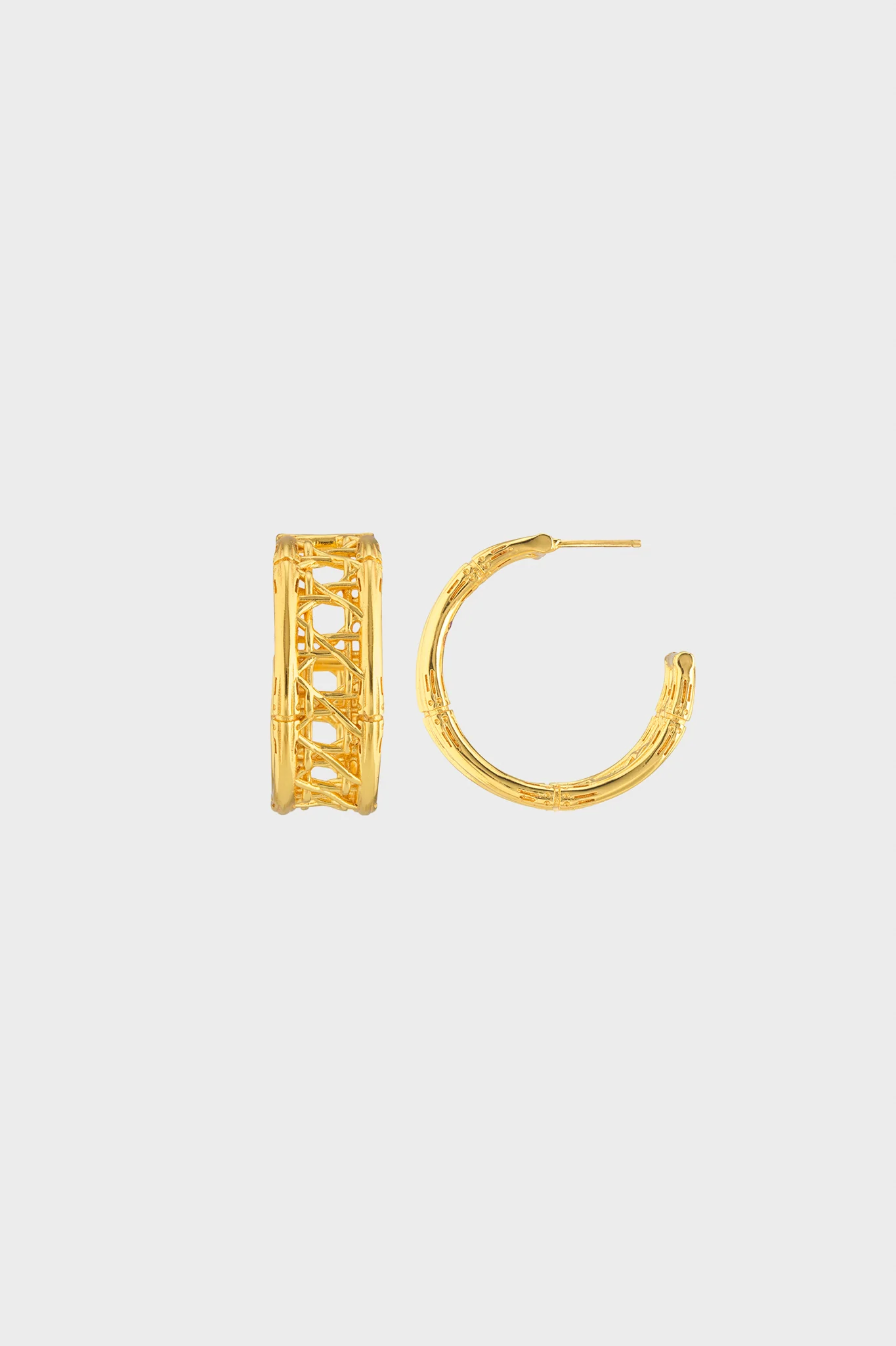 Gold Veranda Caning Medium Hoop Earrings - Image 3
