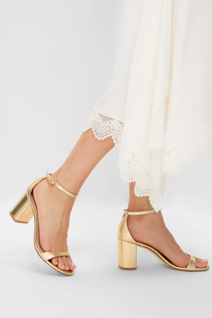 Golden Liquid Metallic Nudist 75 Block Heels - Image 2