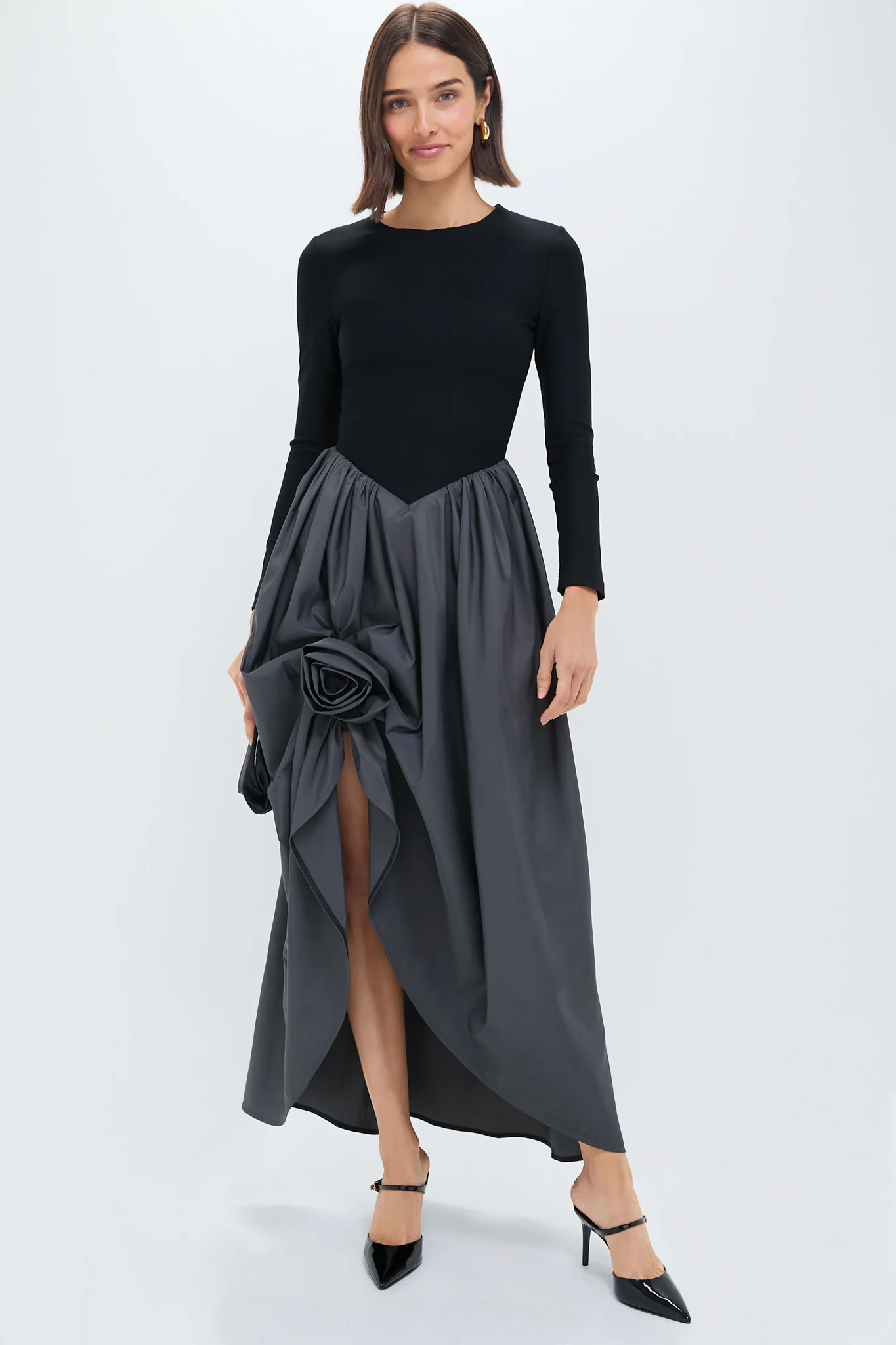 Gray Aurora Maxi Dress with Rose Detail - Image 2