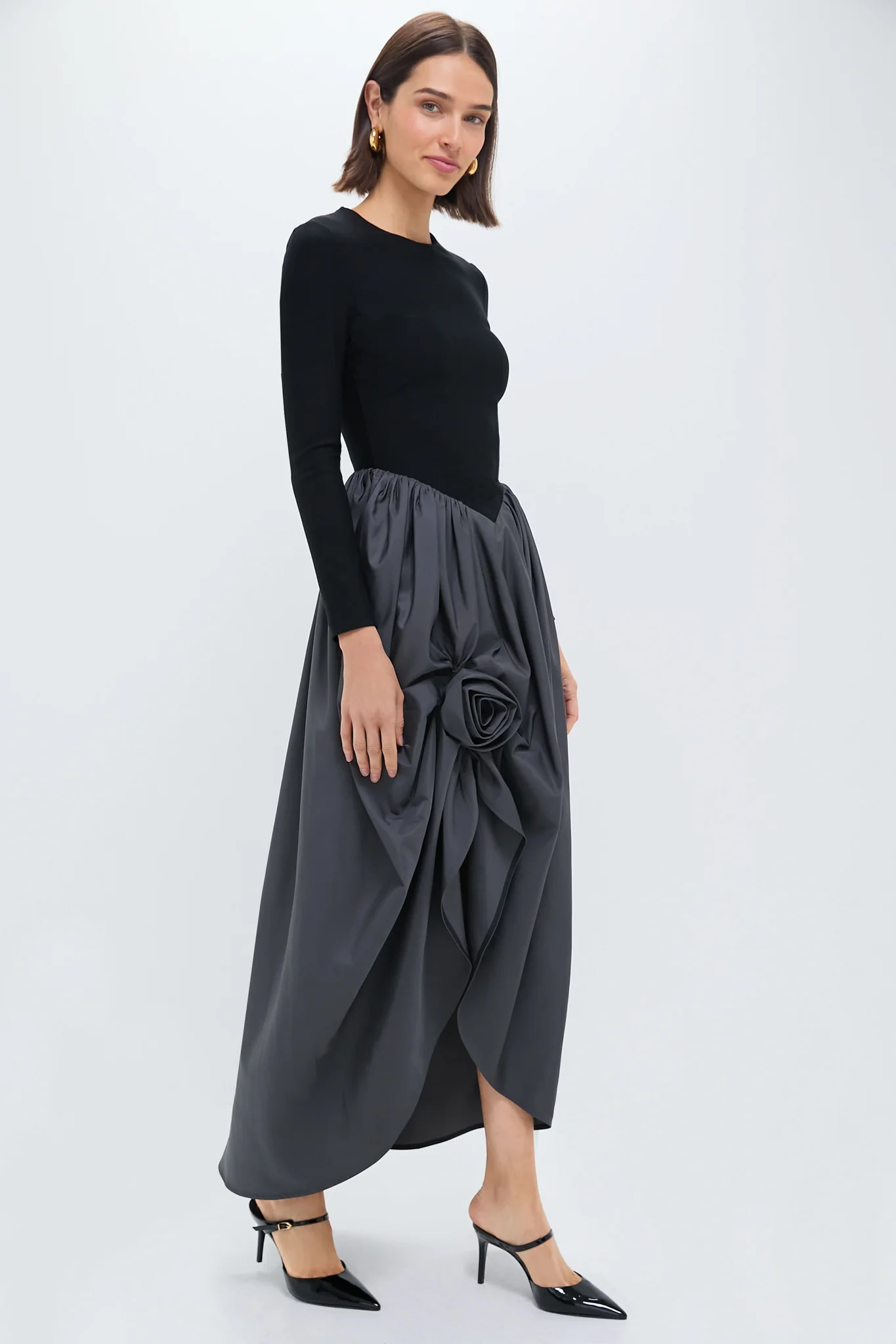 Gray Aurora Maxi Dress with Rose Detail - Image 3