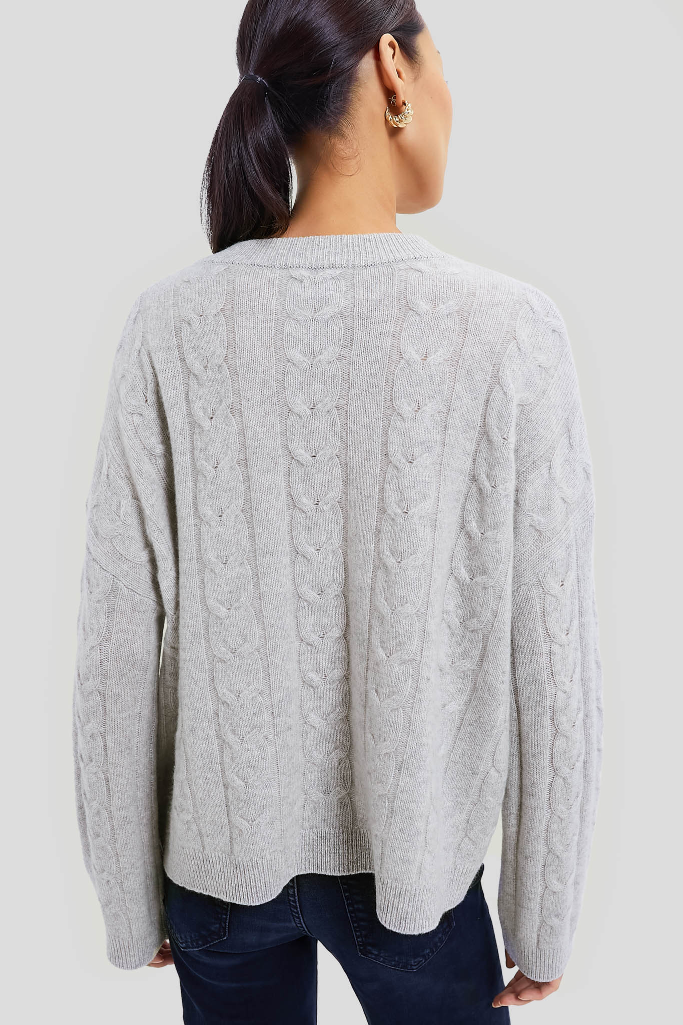 Gray Cashmere Eloise Cable Knit Boyfriend Crewneck - Image 4