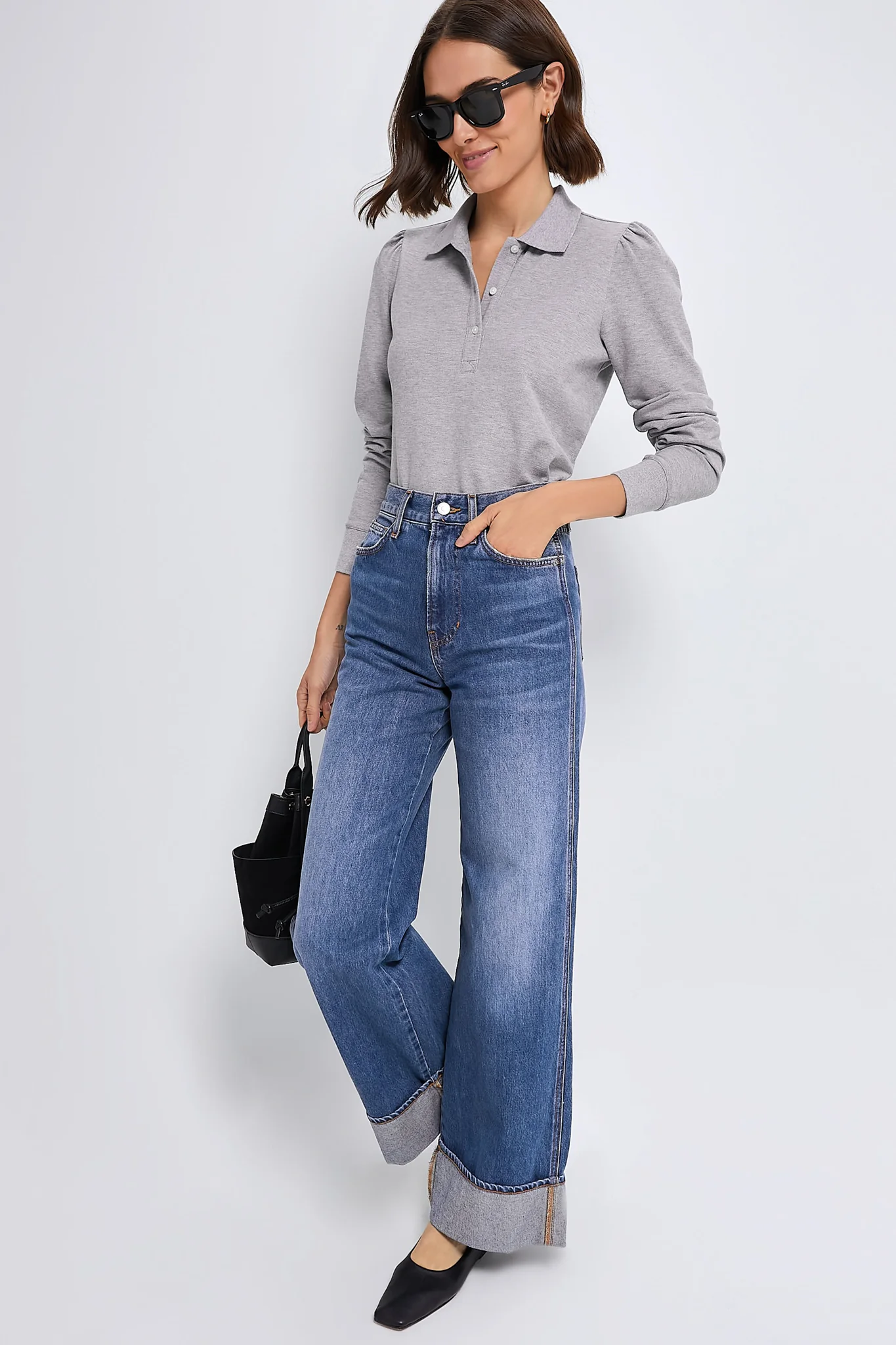 Gray Long Sleeve Pique Puff Sleeve Peggy Polo - Image 2