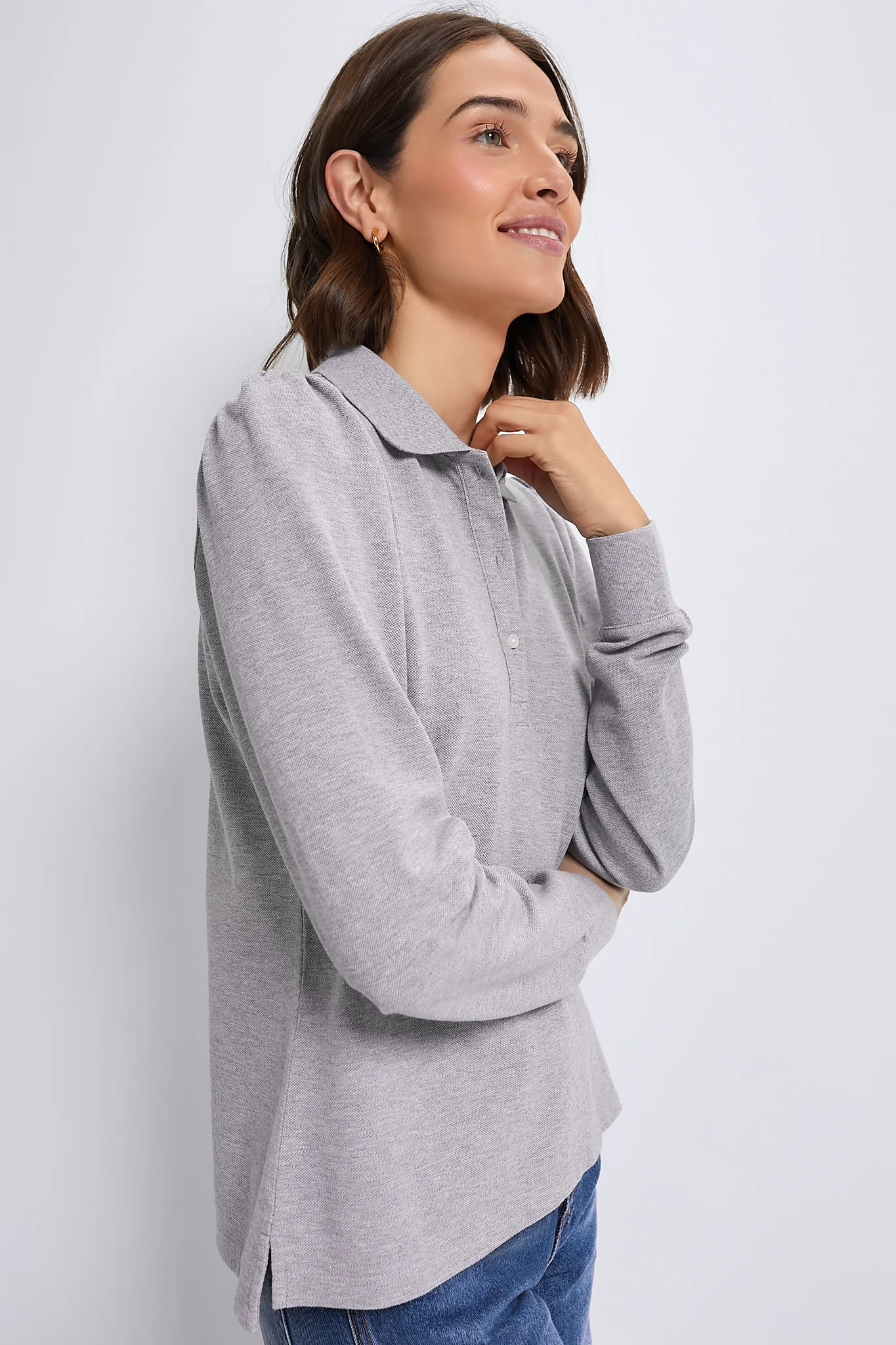 Gray Long Sleeve Pique Puff Sleeve Peggy Polo - Image 3