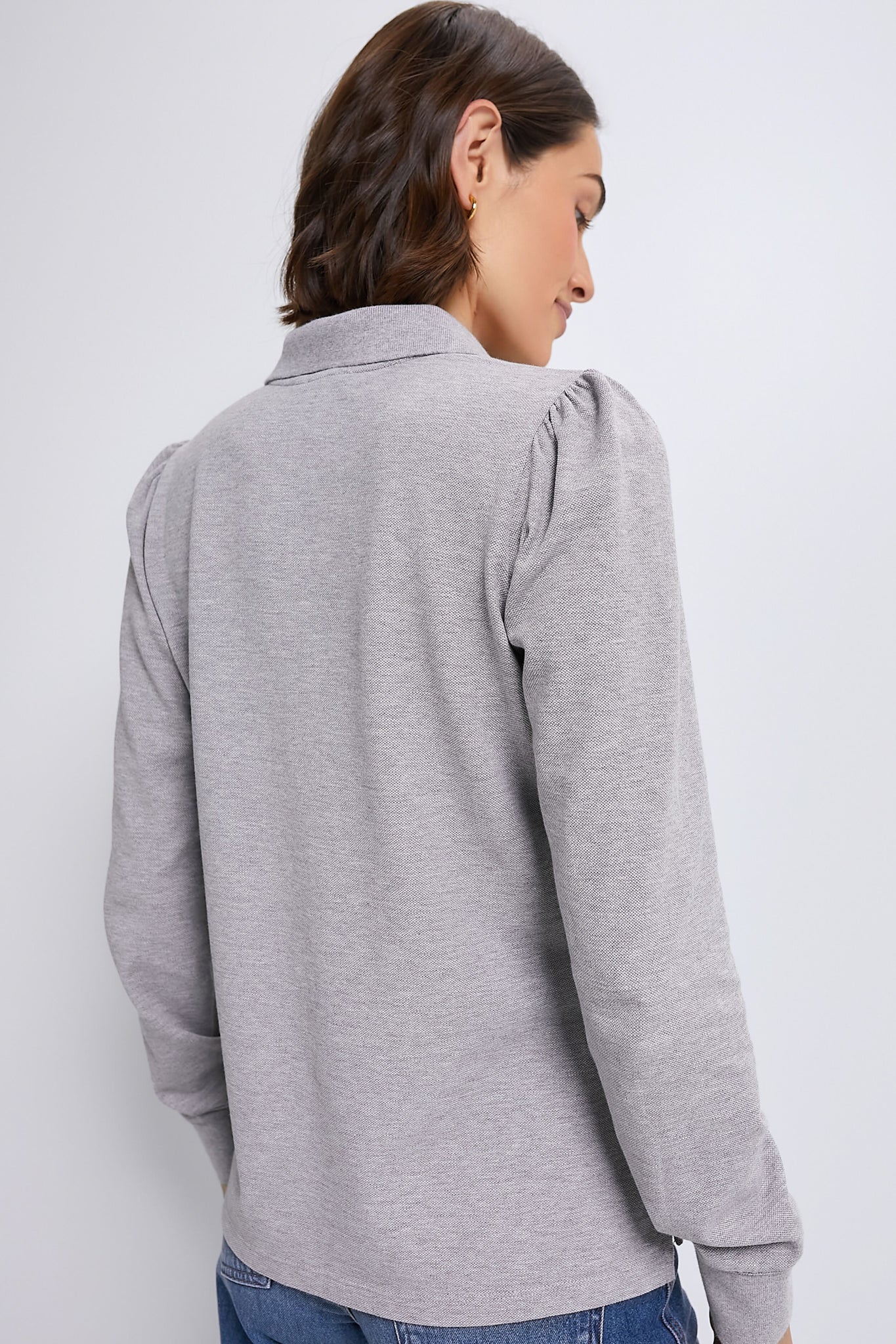 Gray Long Sleeve Pique Puff Sleeve Peggy Polo - Image 4