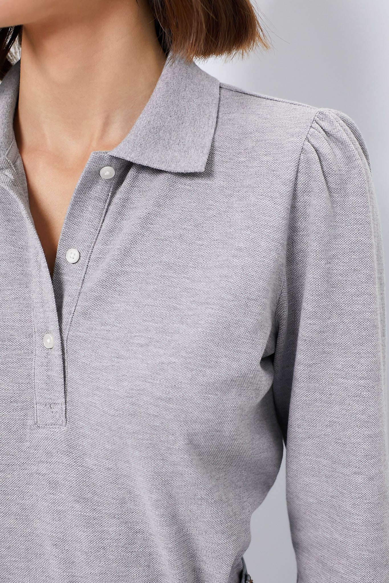 Gray Long Sleeve Pique Puff Sleeve Peggy Polo - Image 5