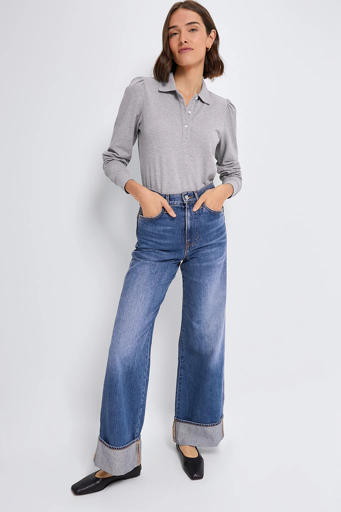 Gray Long Sleeve Pique Puff Sleeve Peggy Polo - Image 6