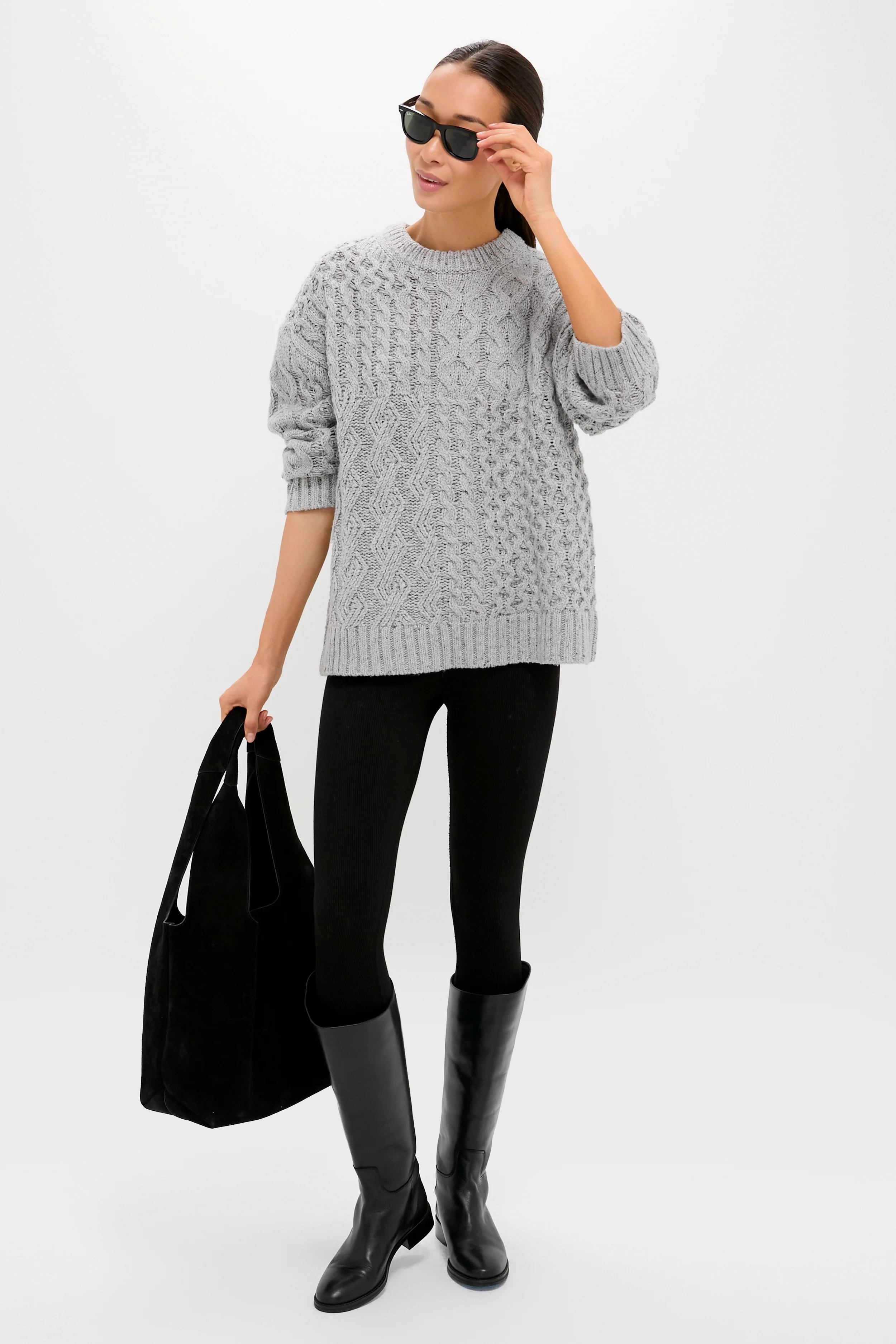 Gray Patchwork Cable Marks Sweater - Image 2