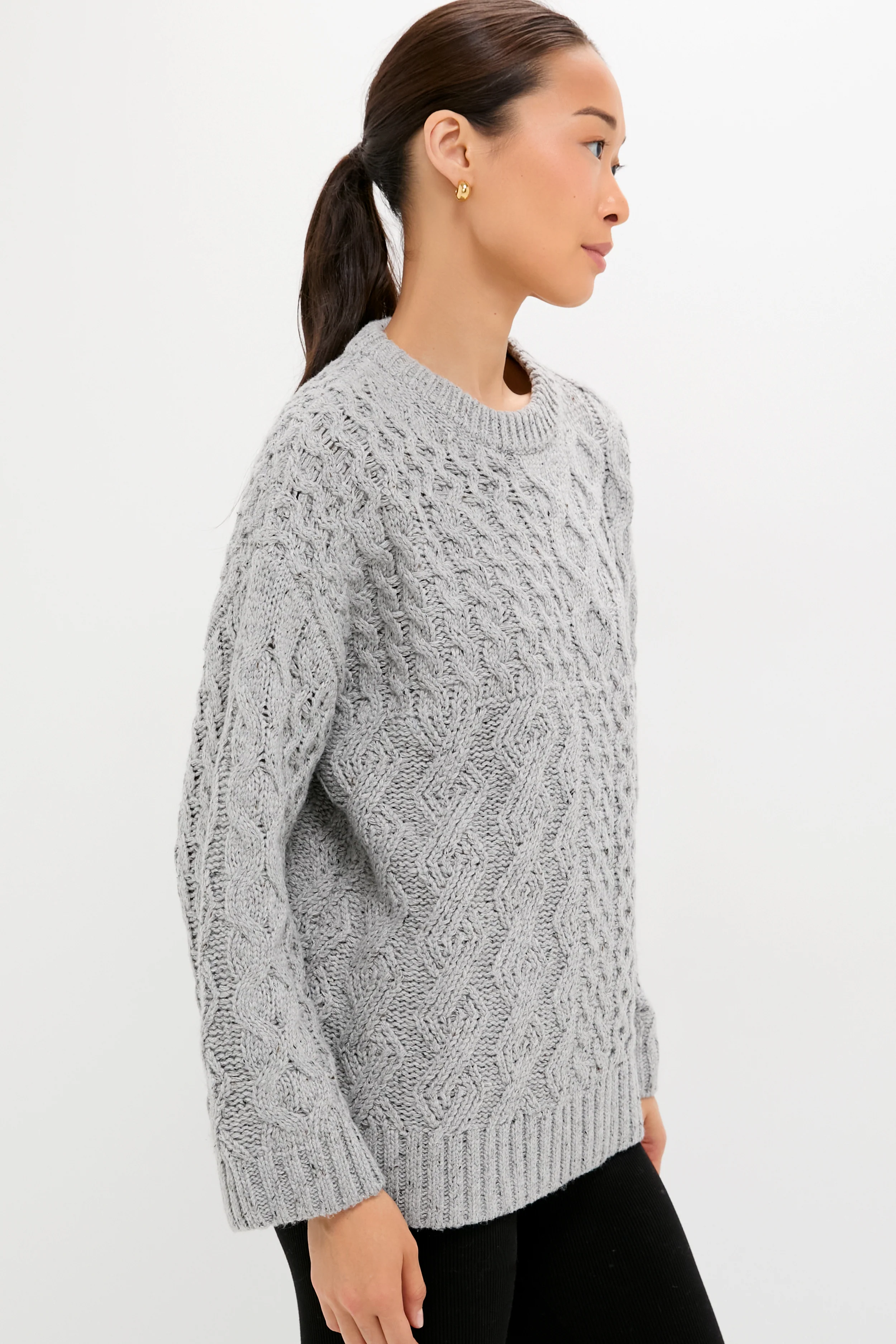 Gray Patchwork Cable Marks Sweater - Image 3