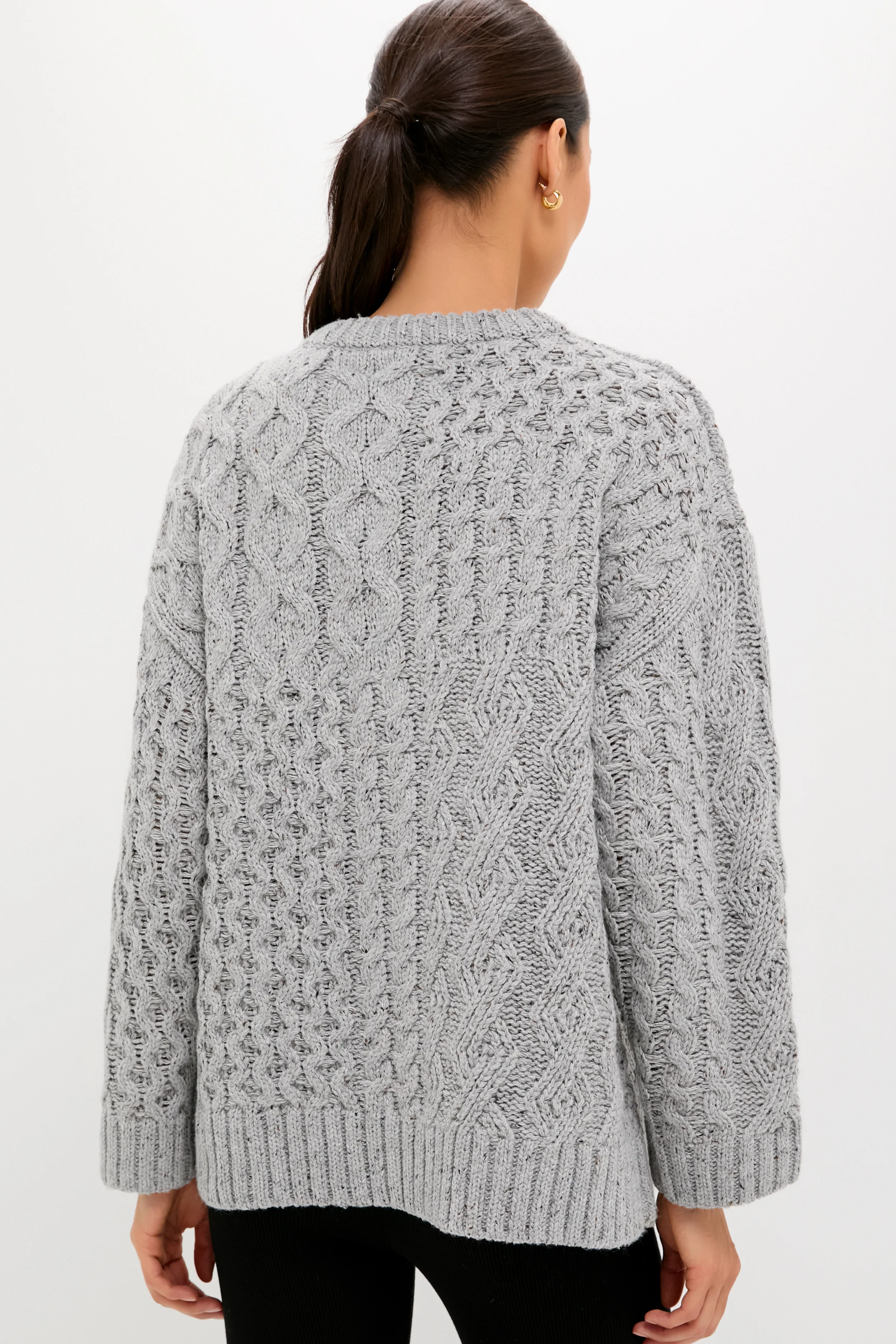 Gray Patchwork Cable Marks Sweater - Image 4
