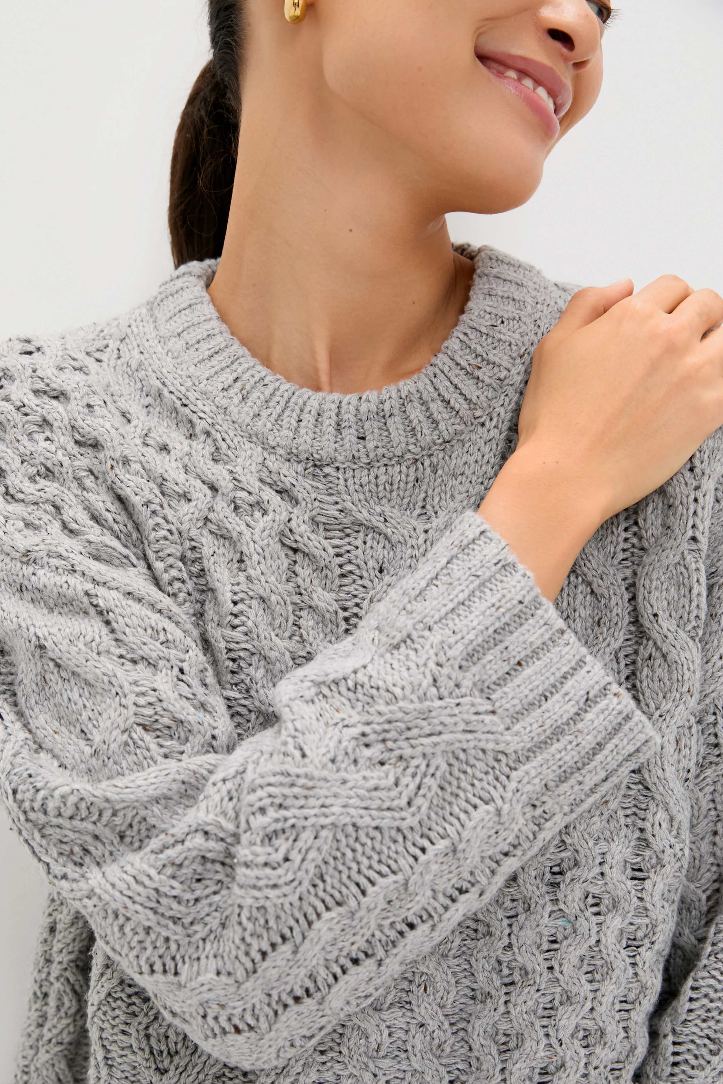 Gray Patchwork Cable Marks Sweater - Image 5