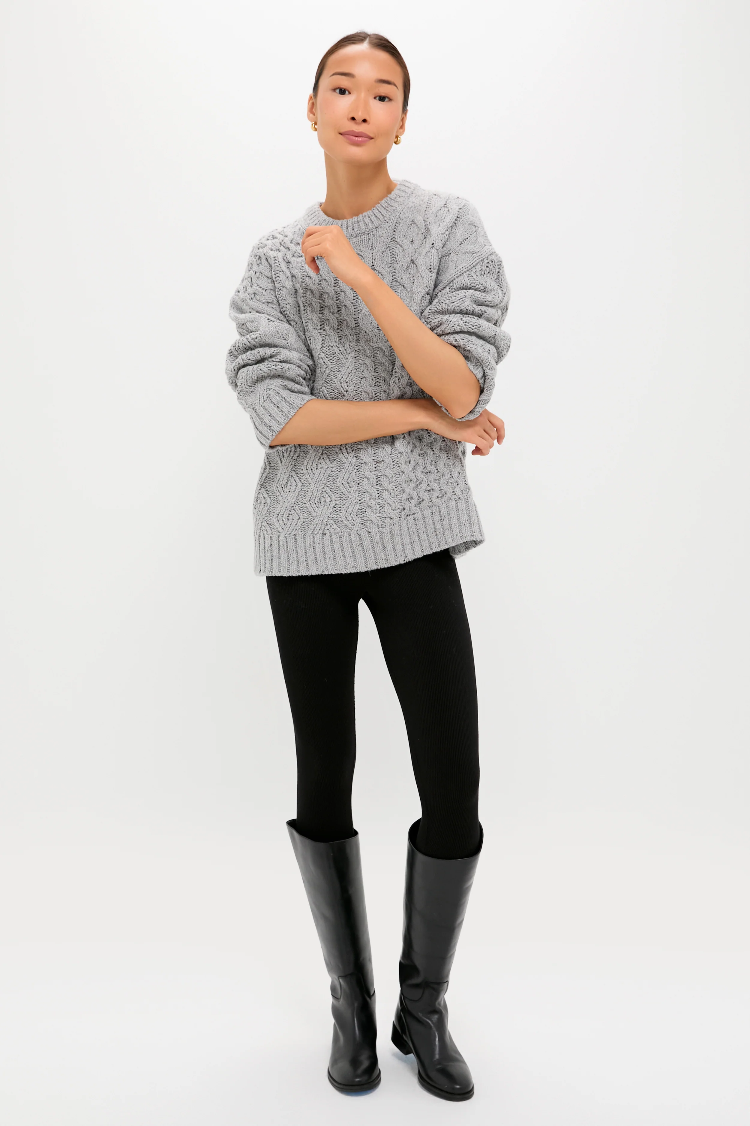 Gray Patchwork Cable Marks Sweater - Image 6