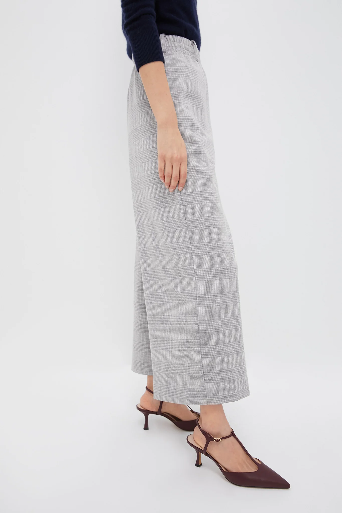 Gray Plaid Cropped Flare Carlton Pants - Image 4