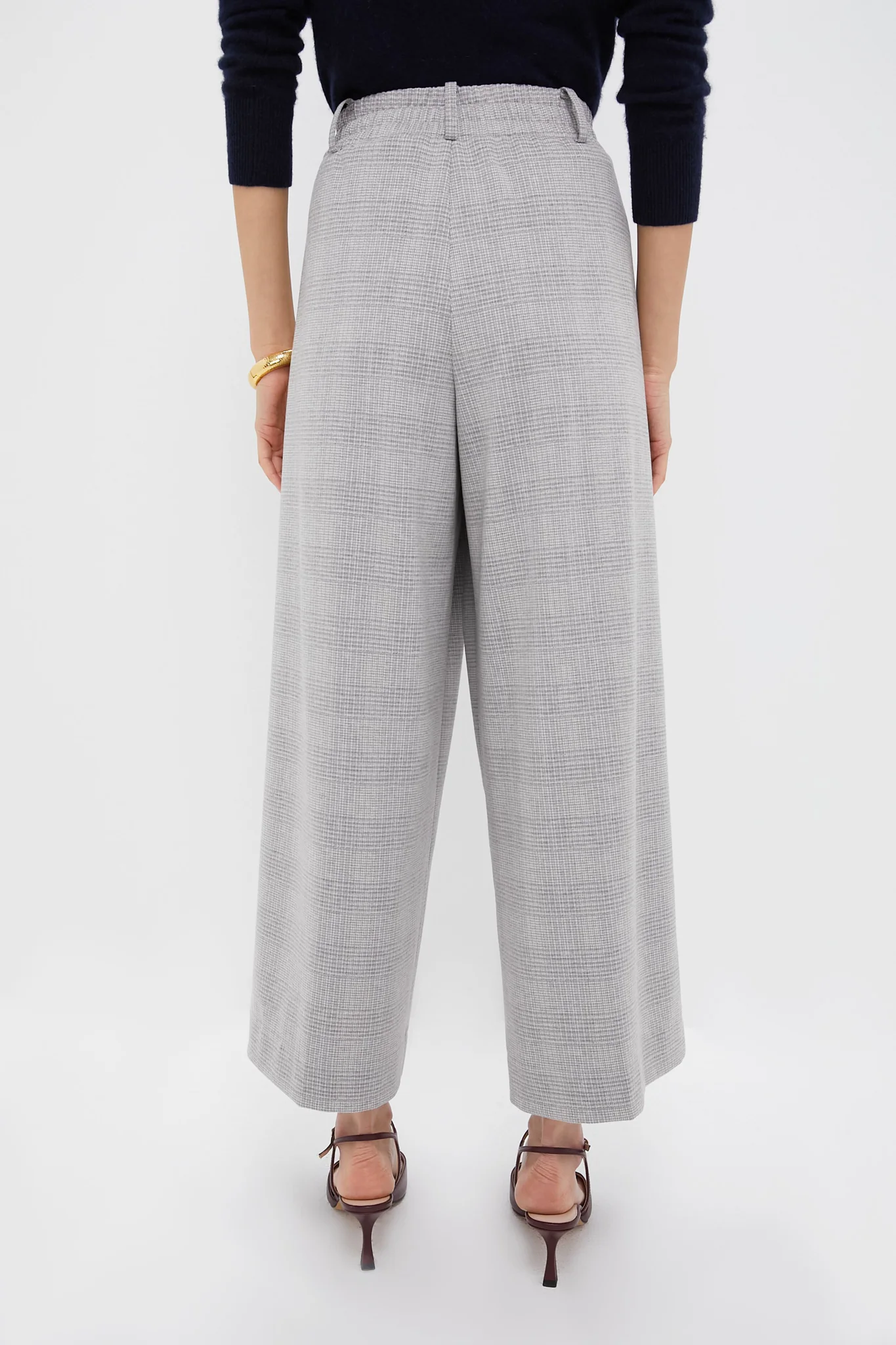 Gray Plaid Cropped Flare Carlton Pants - Image 5