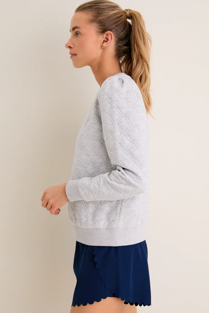 Gray Puff Sleeve Quilted Stretch Campbell Pullover - Image 3