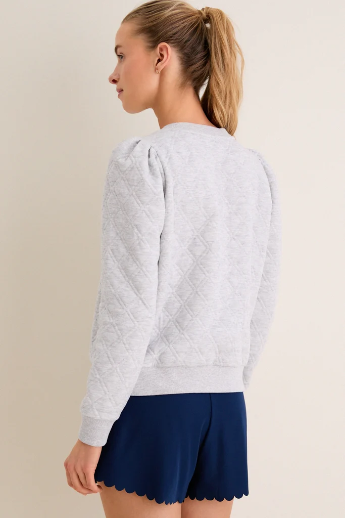 Gray Puff Sleeve Quilted Stretch Campbell Pullover - Image 4
