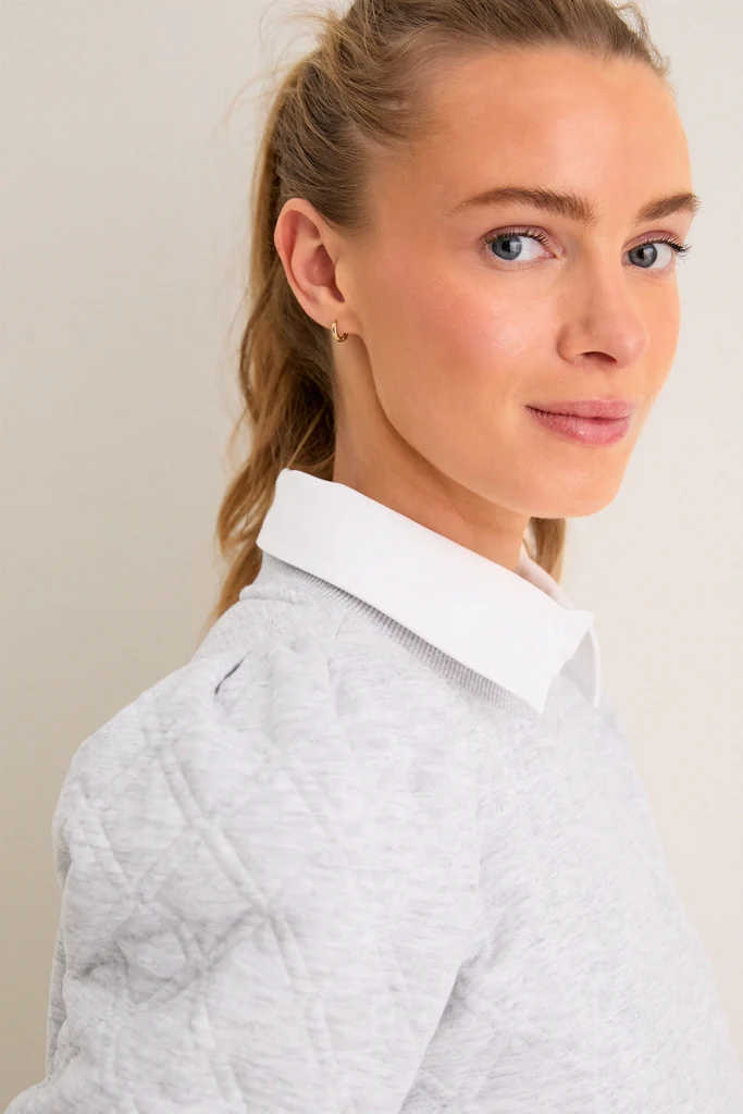 Gray Puff Sleeve Quilted Stretch Campbell Pullover - Image 5