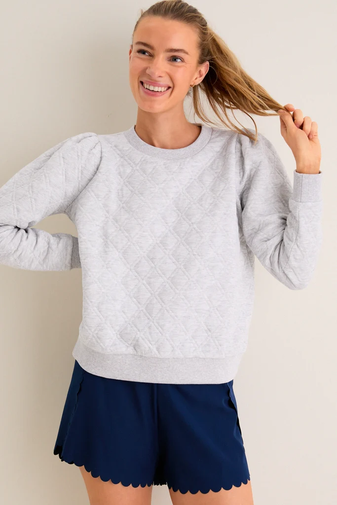 Gray Puff Sleeve Quilted Stretch Campbell Pullover - Image 7