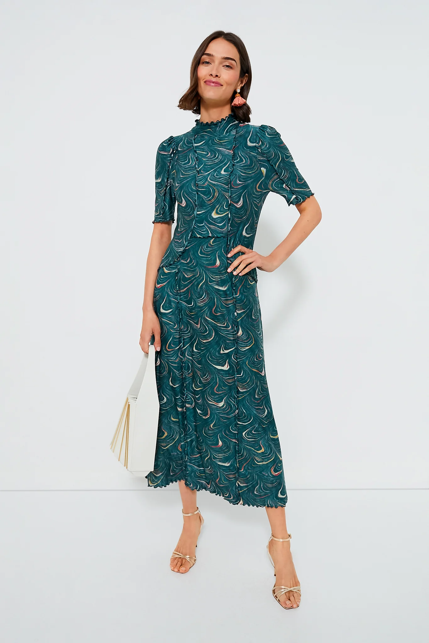 Green Amara Marble Print Long Sleeve Dress - Image 2