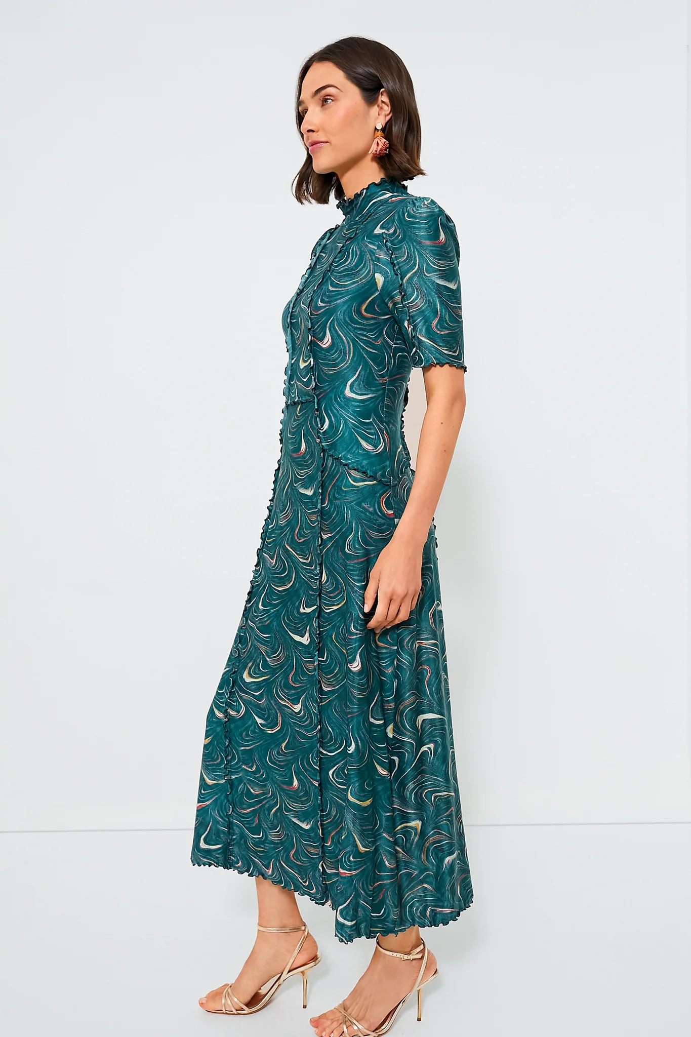 Green Amara Marble Print Long Sleeve Dress - Image 3